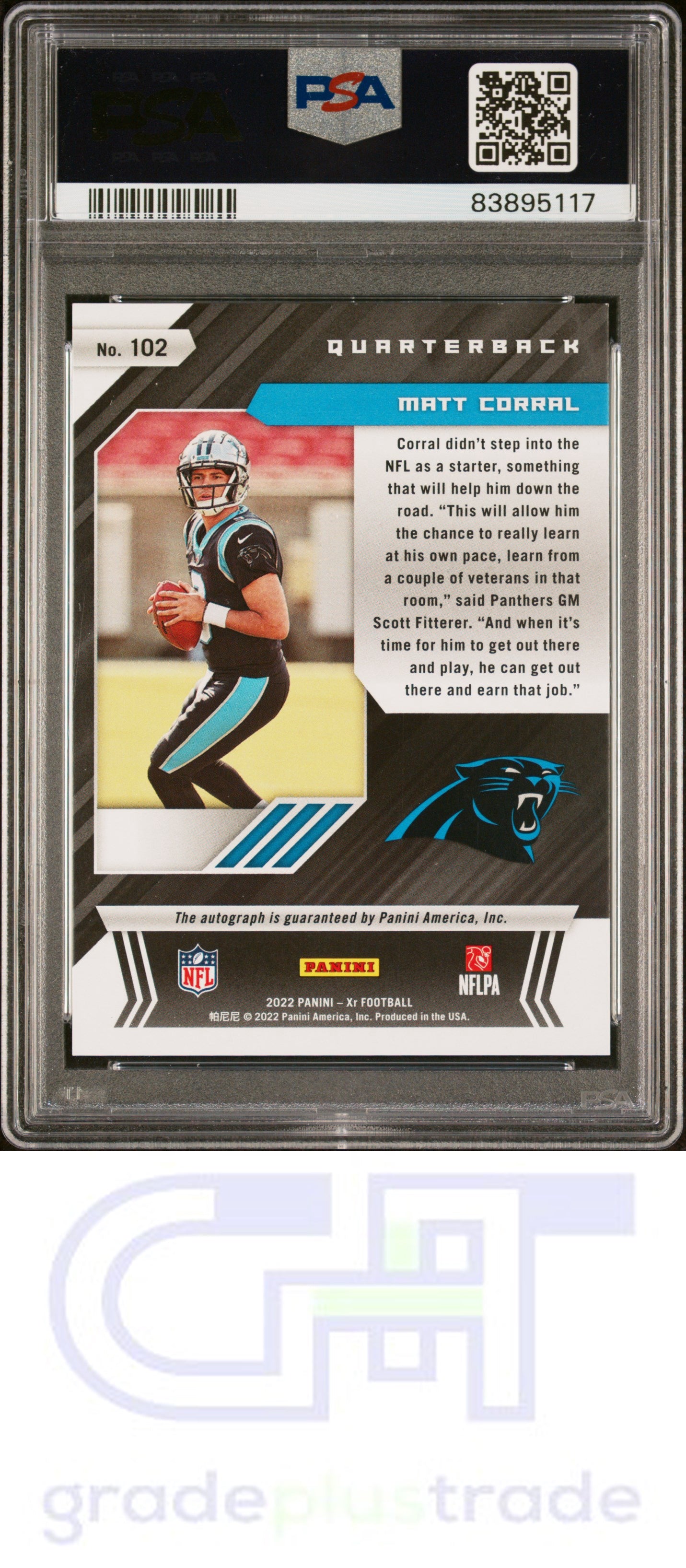 2022 Panini Xr #102 Autograph Matt Corral RC /99 PSA 8