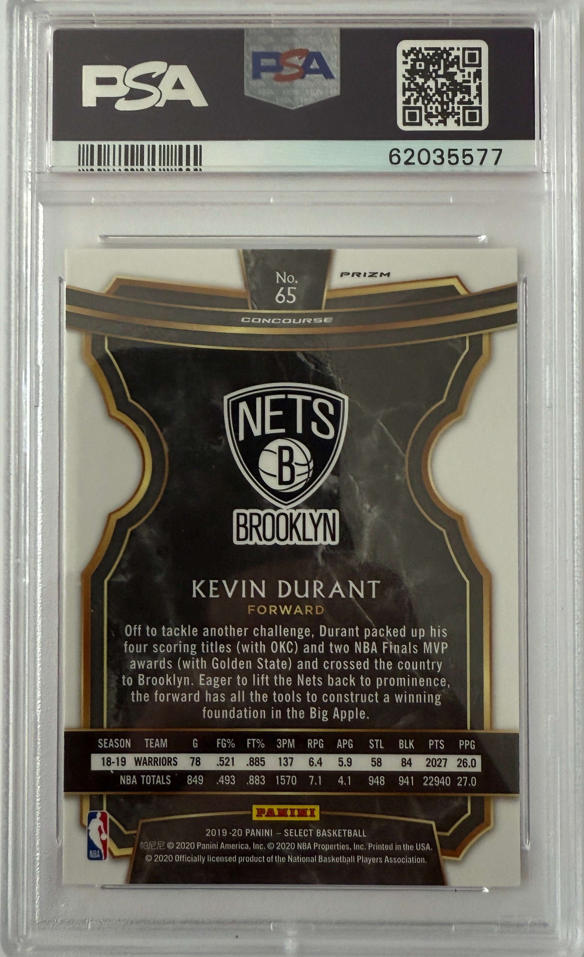 2019 Panini Select #65 Red Wave Kevin Durant PSA 9