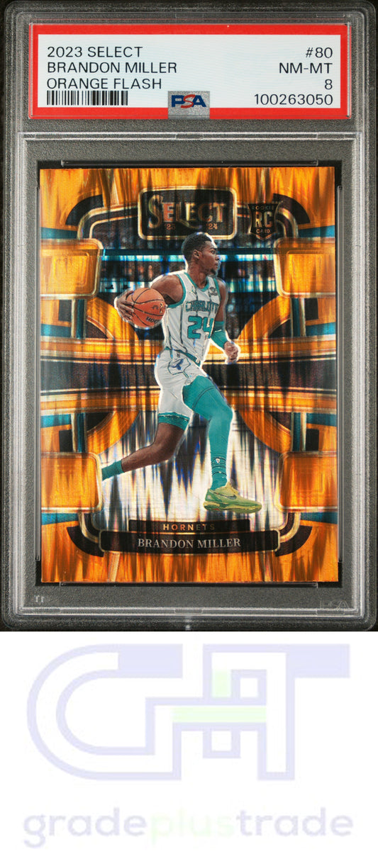 2023 Panini Select #80 Orange Flash Brandon Miller RC PSA 8