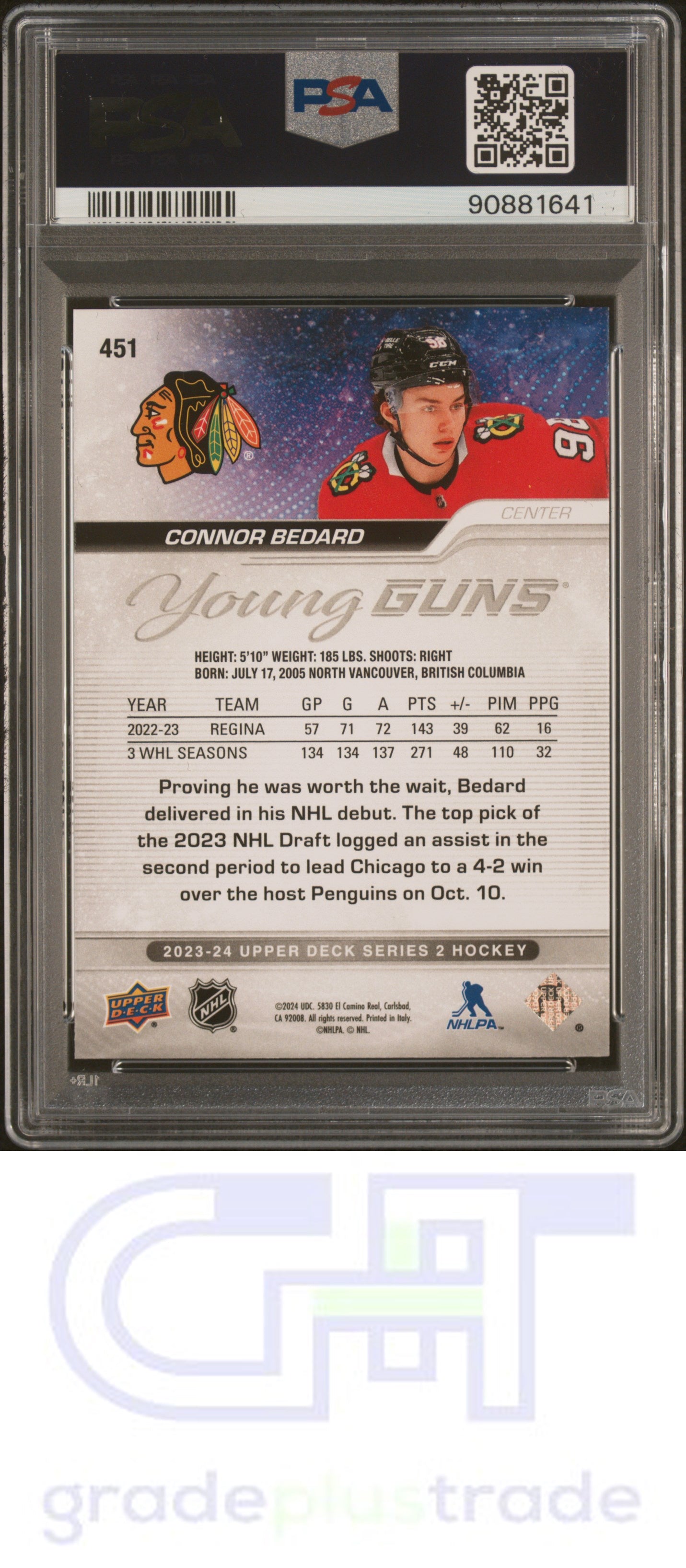 2023 Upper Deck #451 Connor Bedard RC PSA 9