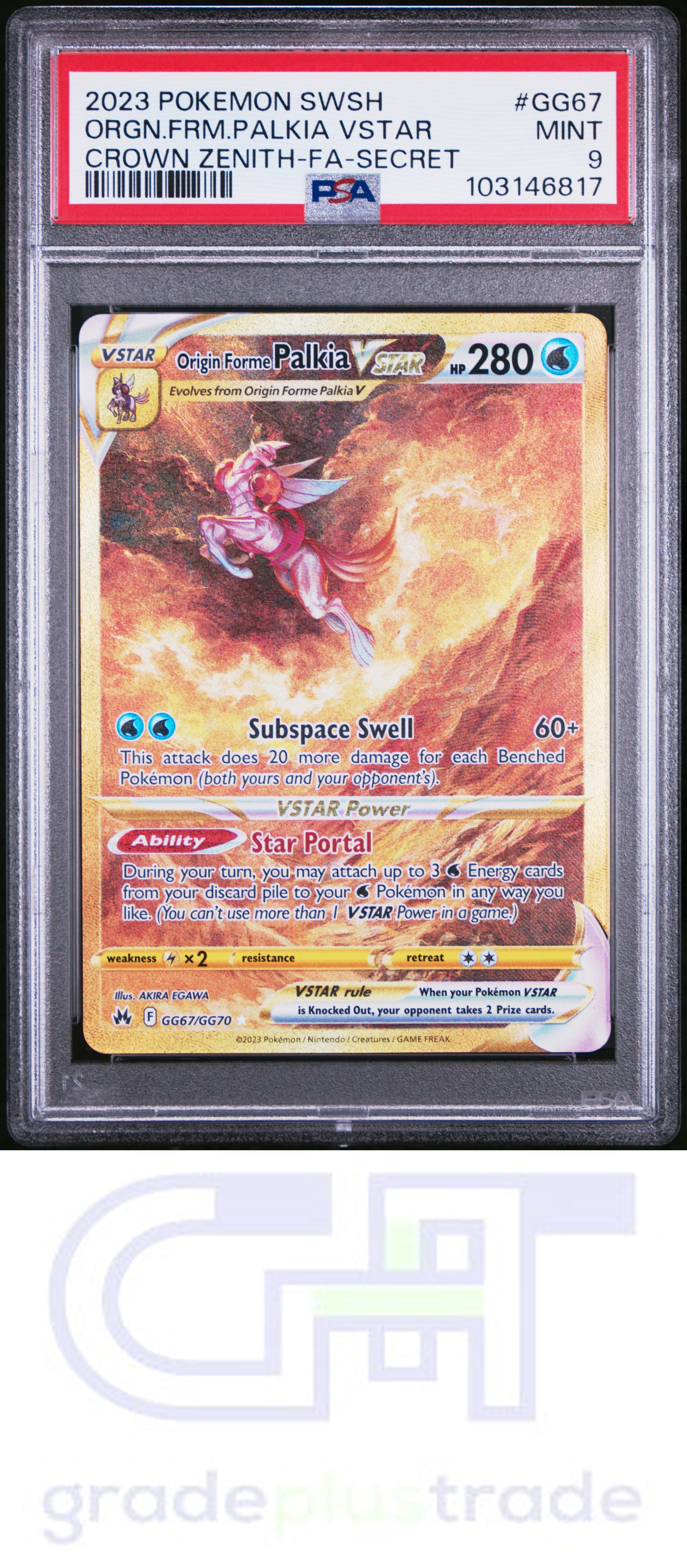 2023 Pokemon SWSH Crown Zenith #GG67 Secret Orgn.Frm.Palkia Vstar PSA 9