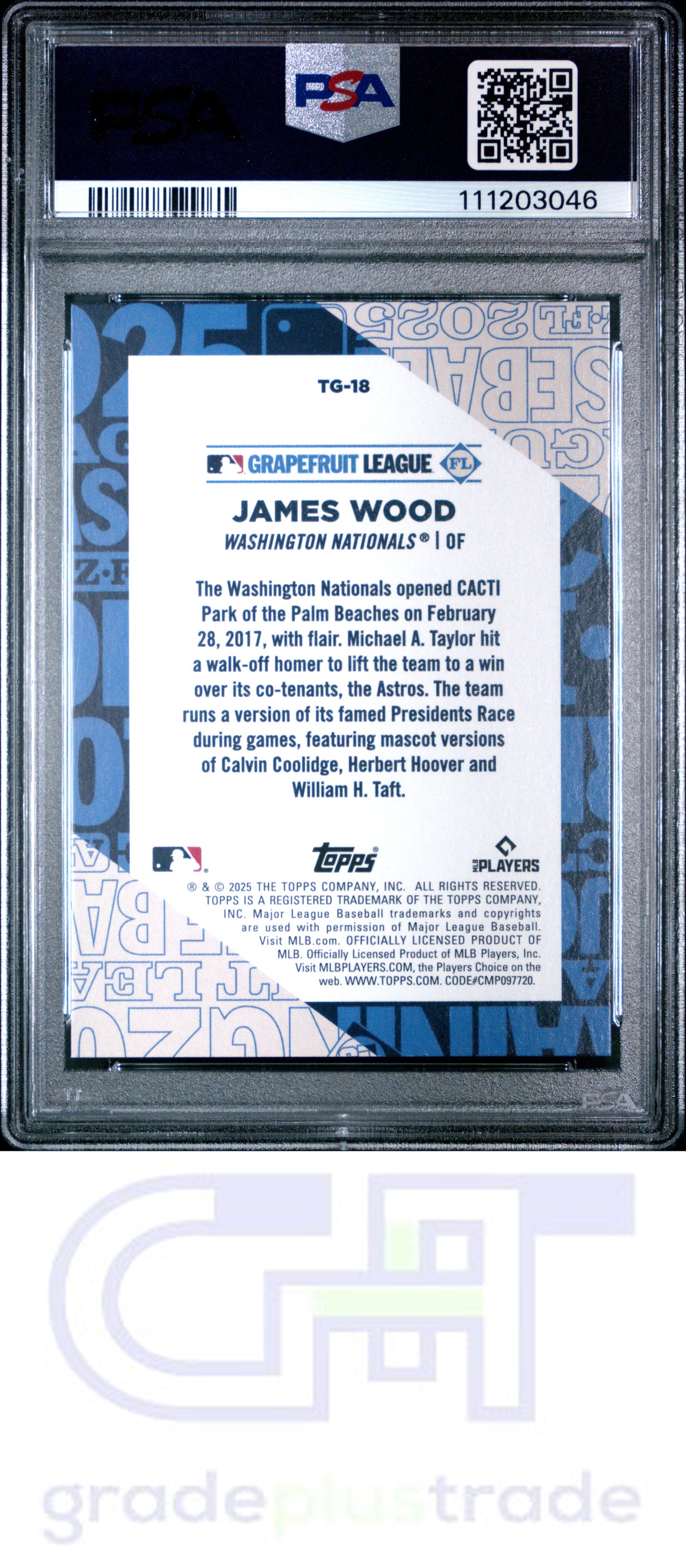 2025 Topps Training Grounds #TG18 James Wood RC PSA 10