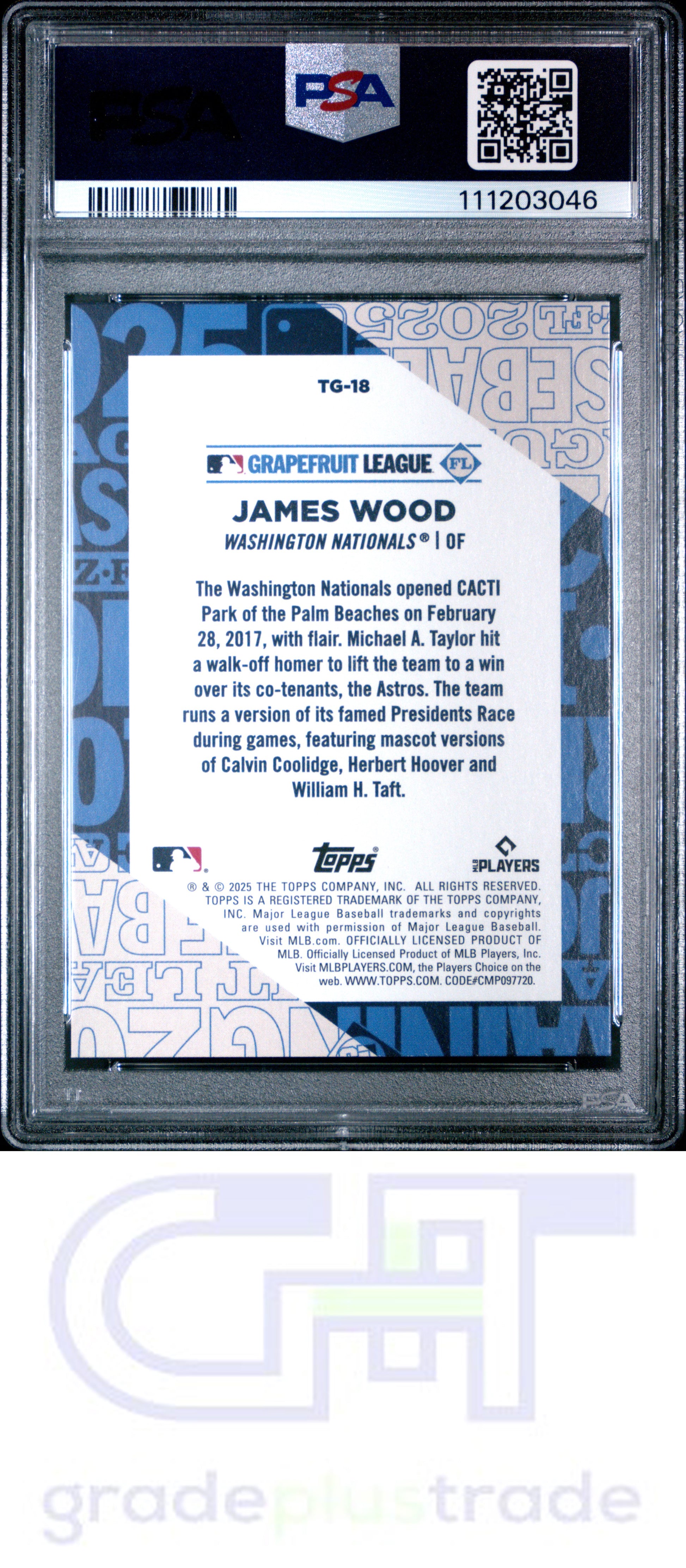 2025 Topps Training Grounds #TG18 James Wood RC PSA 10