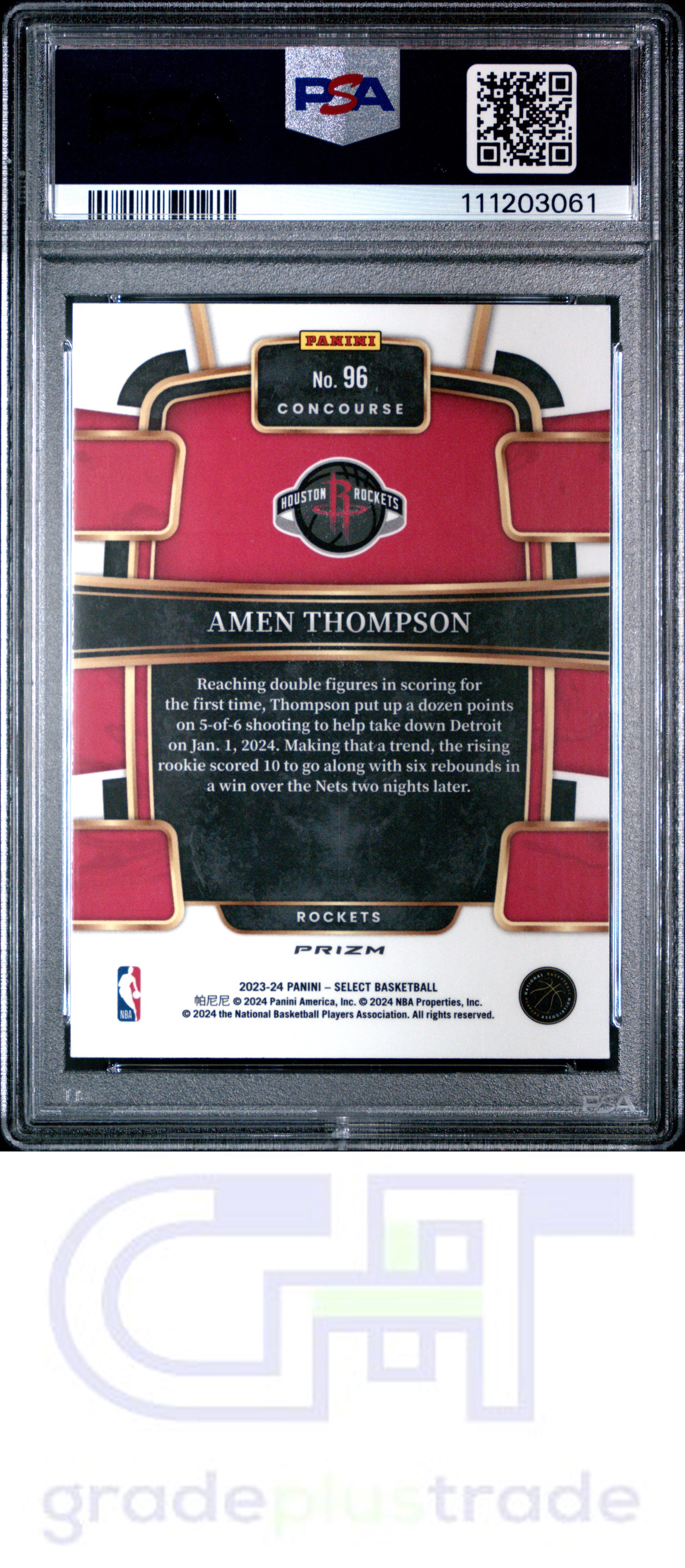 2023 Panini Select #96 Blue Cracked Ice Amen Thompson RC PSA 10
