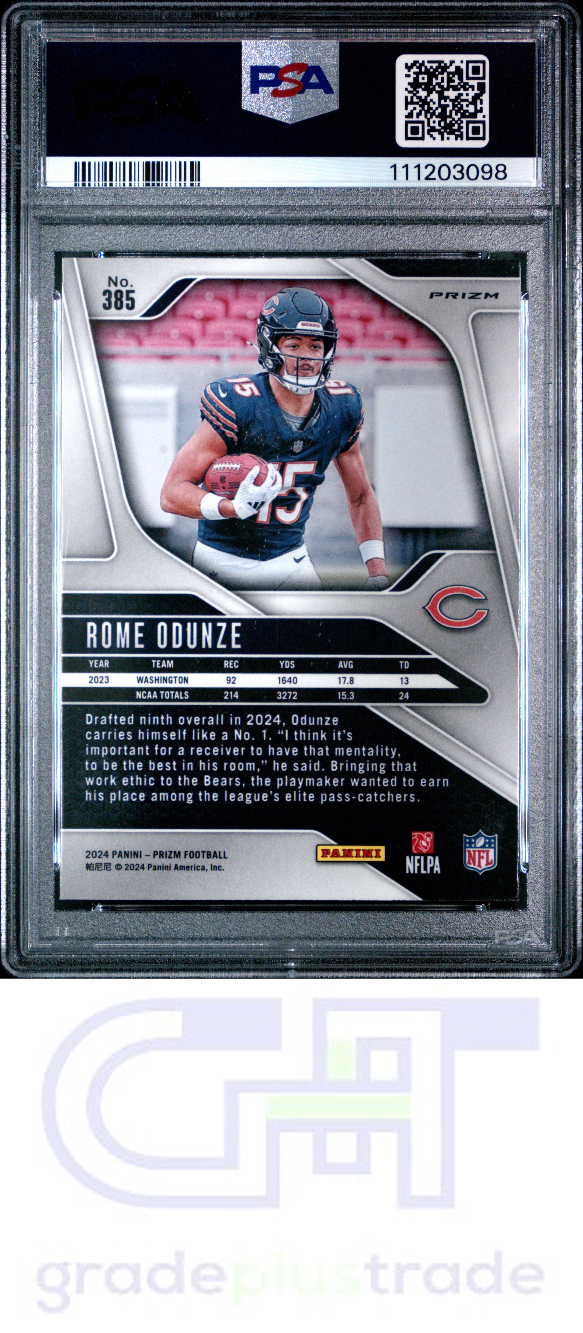 2024 Panini Prizm #385 Disco Prizm Rome Odunze RC PSA 10