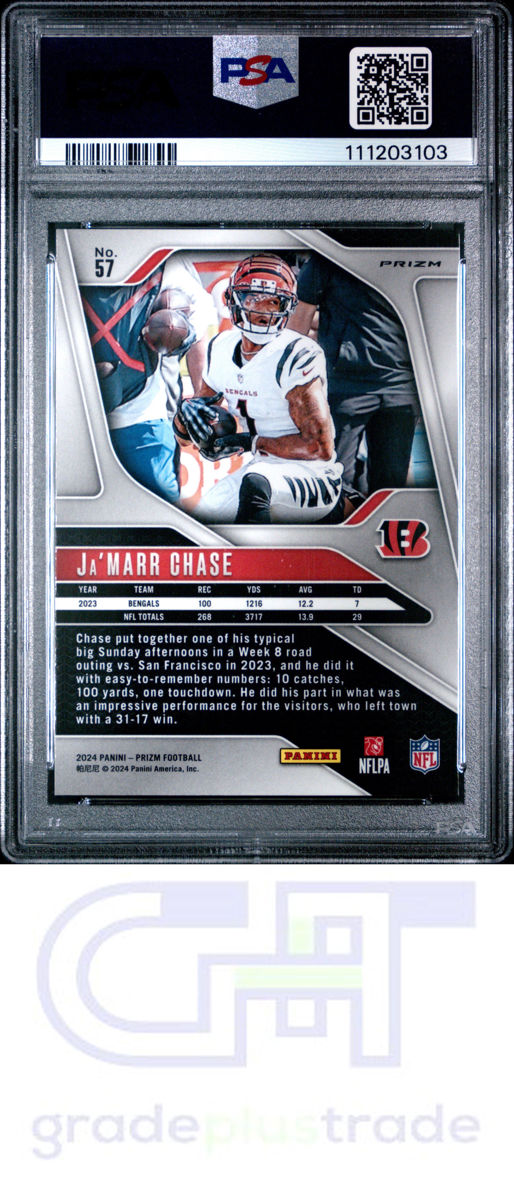 2024 Panini Prizm #57 Disco Prizm Ja'Marr Chase PSA 8
