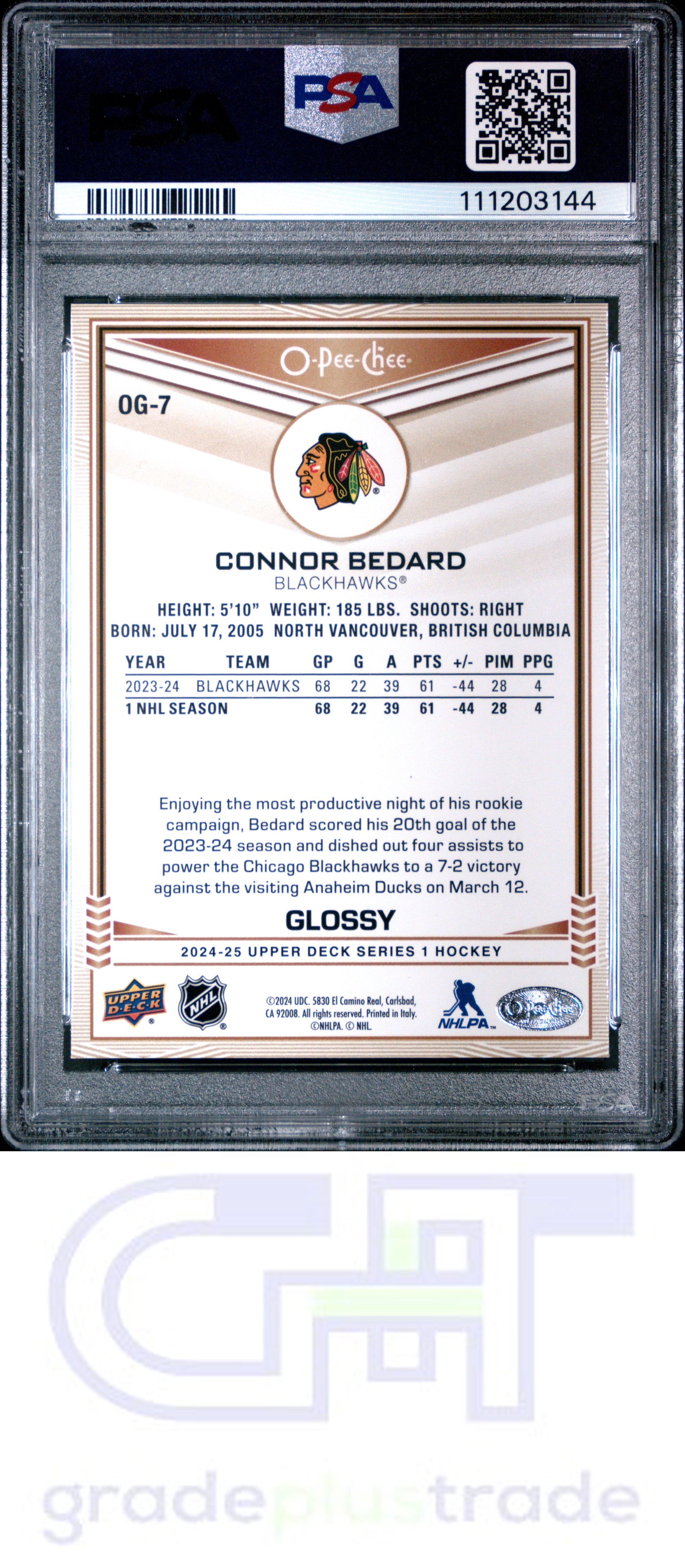 2024 Upper Deck O-Pee-Chee Glossy #OG7 Connor Bedard PSA 8