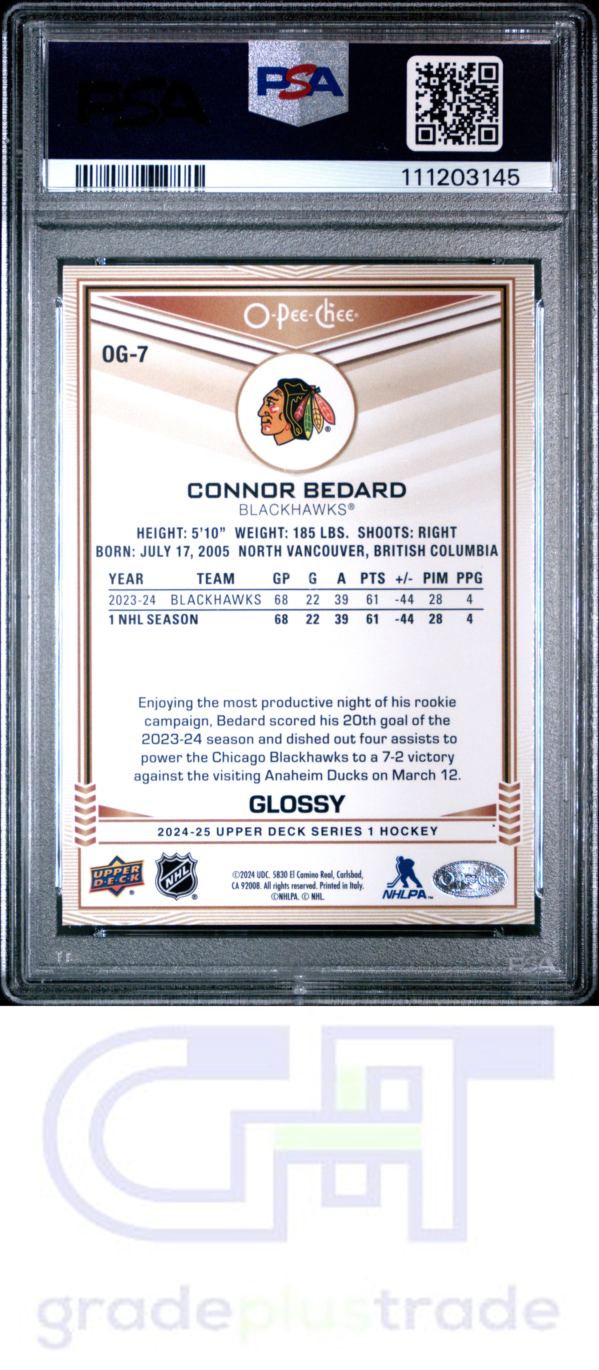 2024 Upper Deck O-Pee-Chee Glossy #OG7 Connor Bedard PSA 7