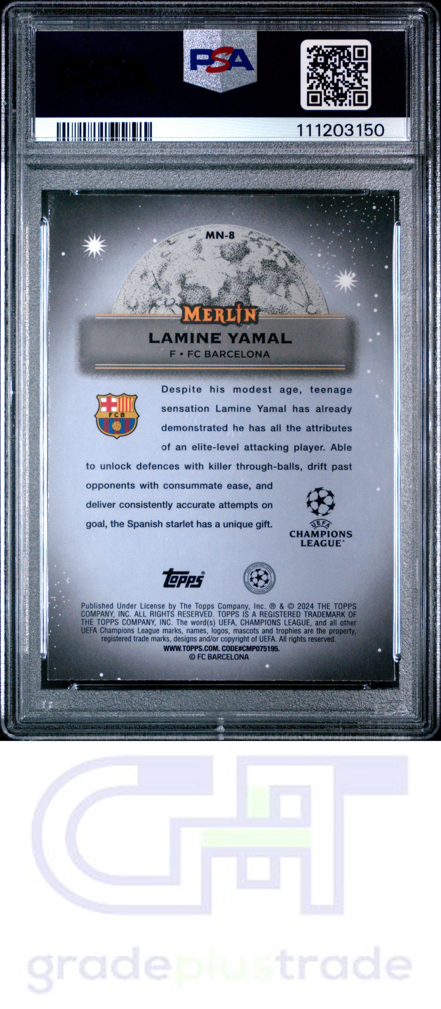 2023-24 Topps Merlin Uefa Club Competitions Mystic Nights Lamine Yamal RC PSA 9