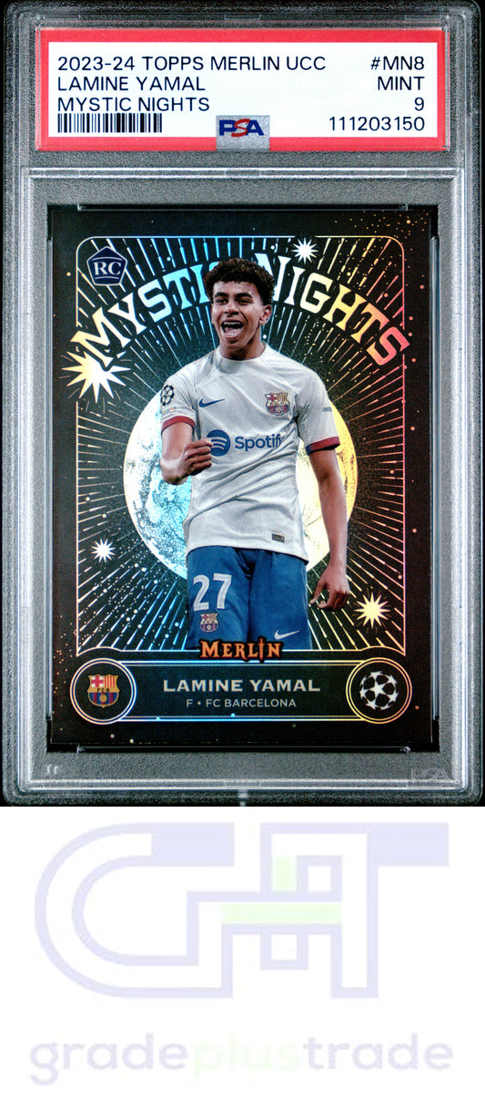 2023-24 Topps Merlin Uefa Club Competitions Mystic Nights Lamine Yamal RC PSA 9