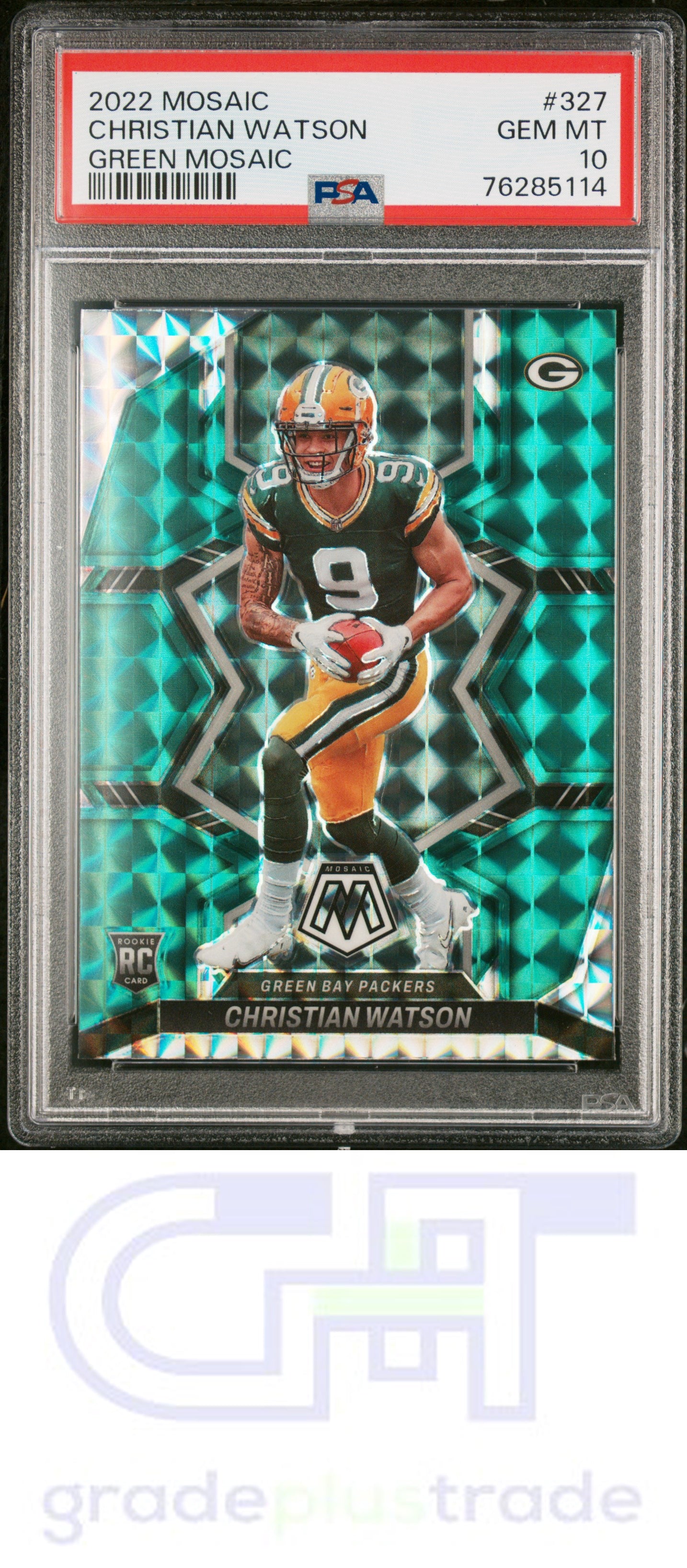 2022 Panini Mosaic #327 Green Mosaic Christian Watson RC PSA 10