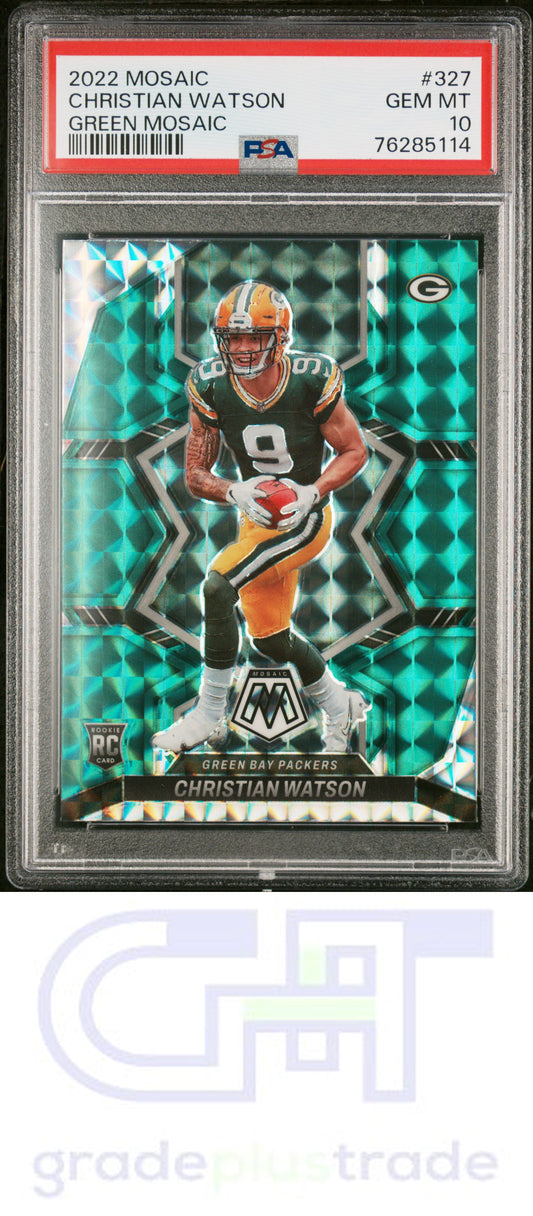 2022 Panini Mosaic #327 Green Mosaic Christian Watson RC PSA 10