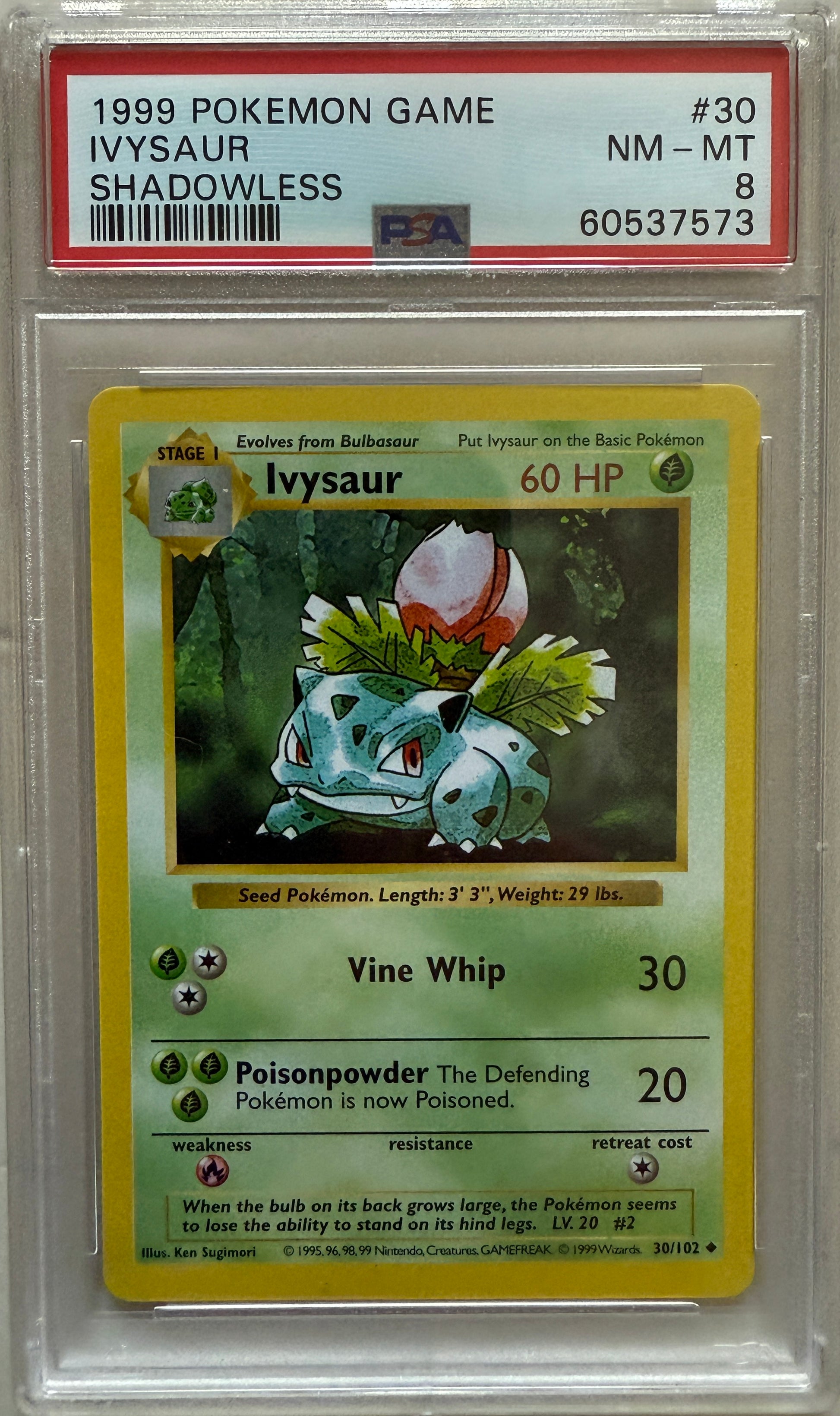 1999 Pokemon Game #30 Shadowless Ivysaur PSA 8