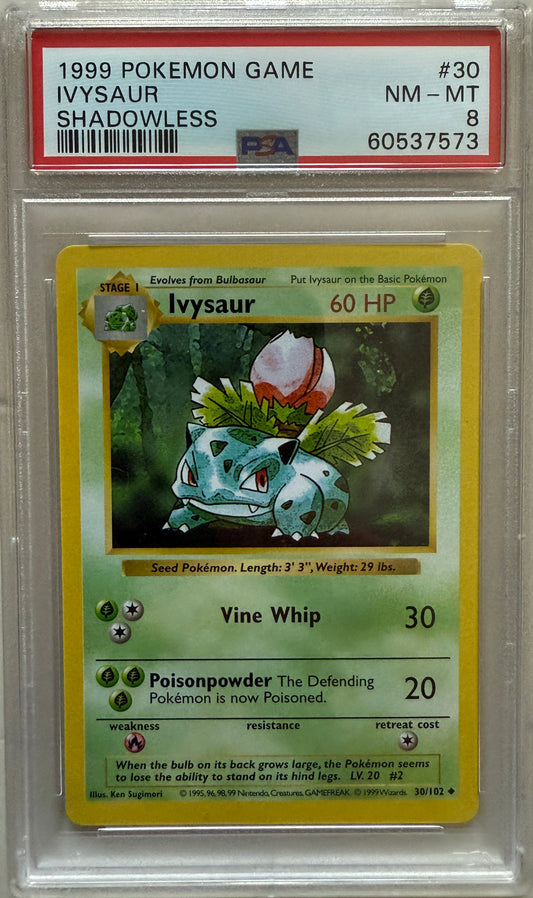 1999 Pokemon Game #30 Shadowless Ivysaur PSA 8