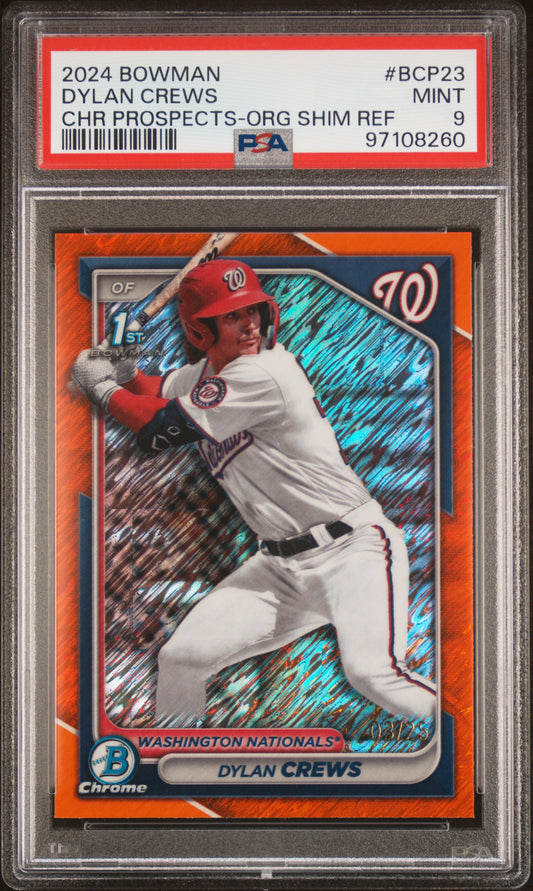2024 Bowman Chrome Prospects Dylan Crews Orange Shimmer /25 PSA 9