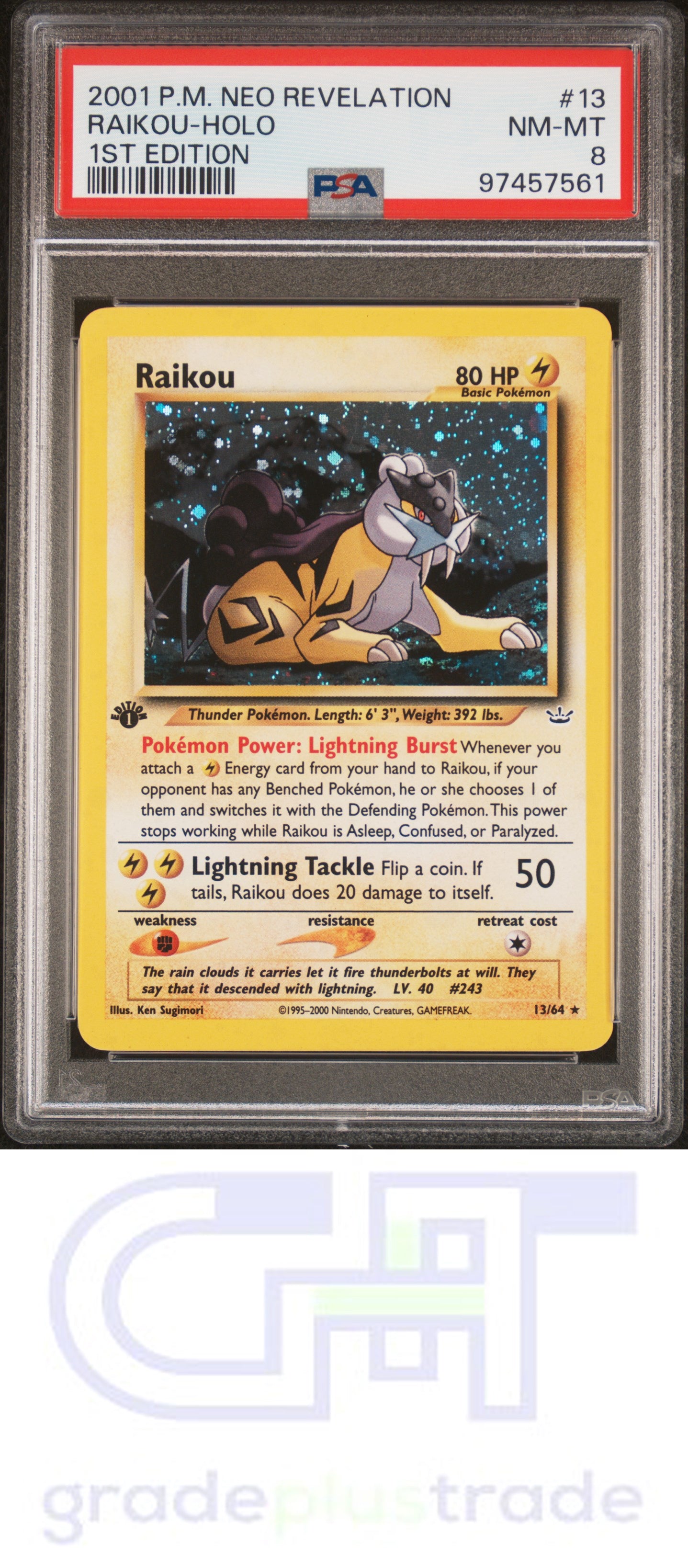 2001 Pokemon Neo Revelation 1st Edition #13 Raikou Holo PSA 8