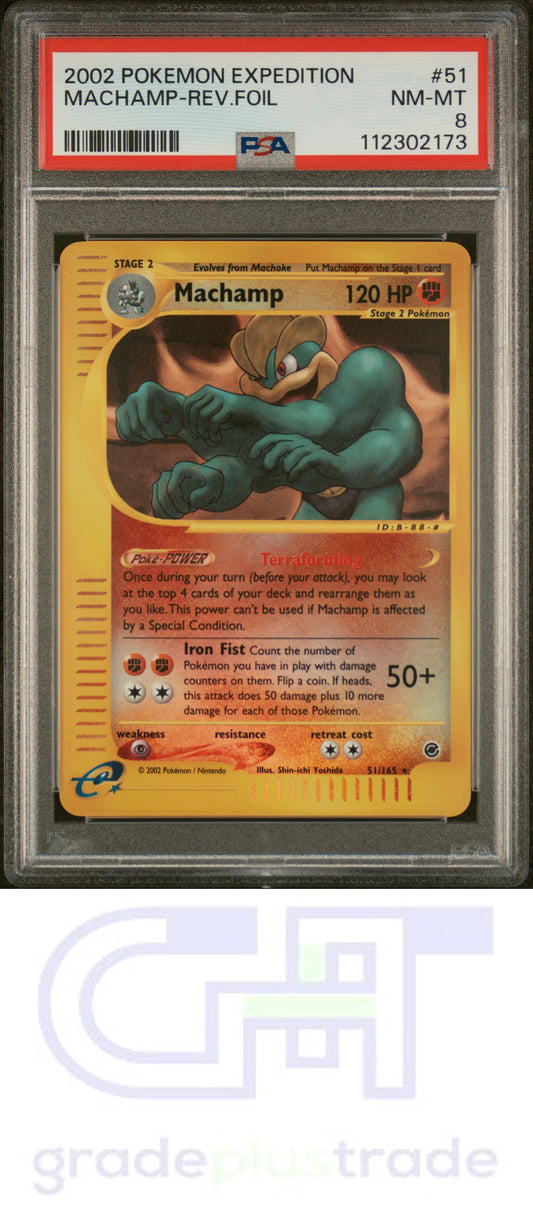 2002 Pokemon Expedition #51 Machamp-Reverse Foil PSA 8