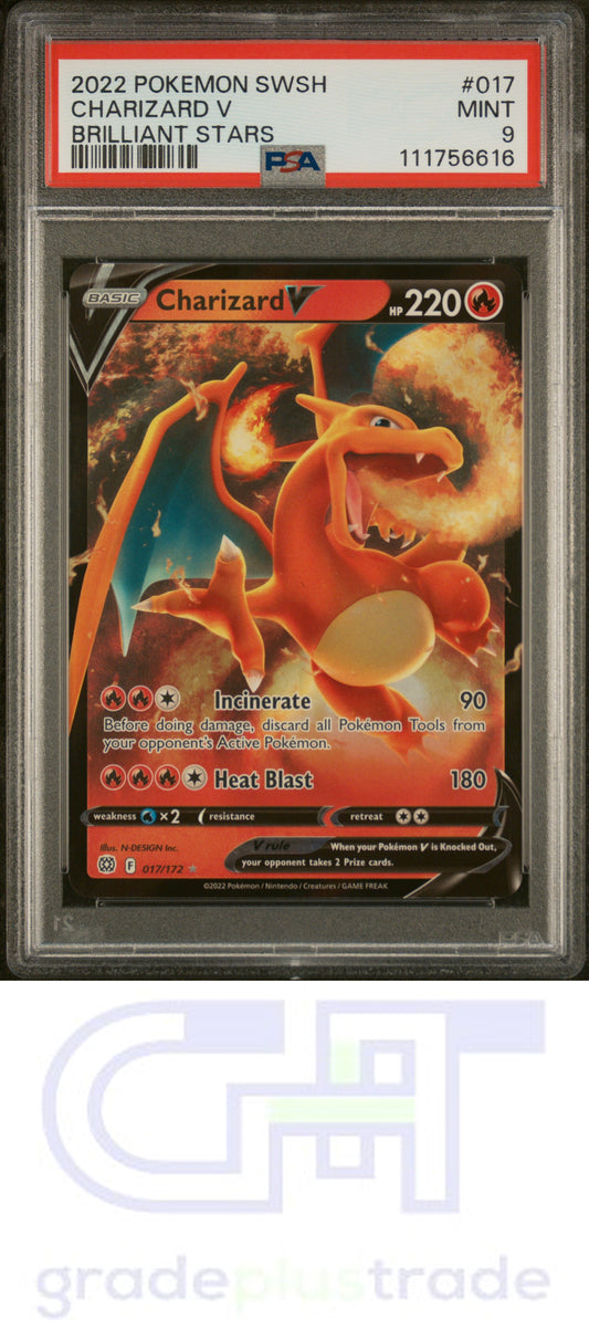 2022 Pokemon Sword & Shield Brilliant Stars #017 Charizard V PSA 9