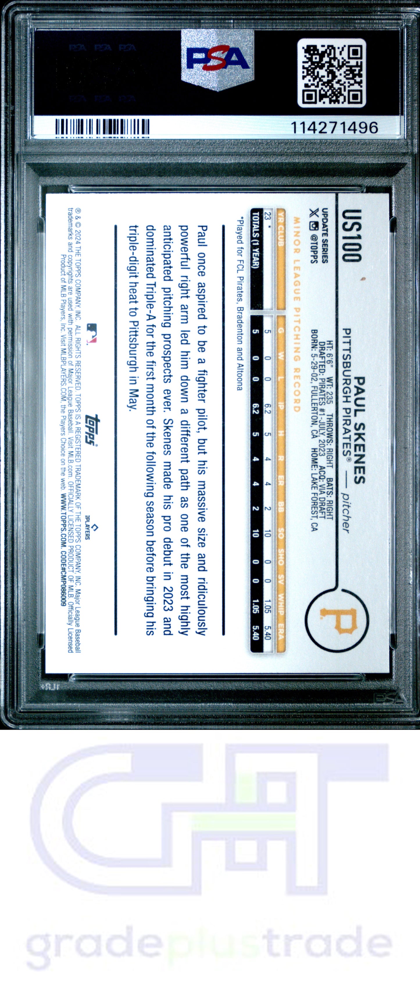 2024 Topps Update #US100 Paul Skenes PSA 9