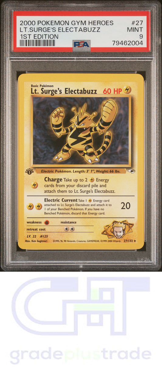 2000 Pokemon Gym Heroes #27 1st Edition Lt.Surge'S Electabuzz PSA 9