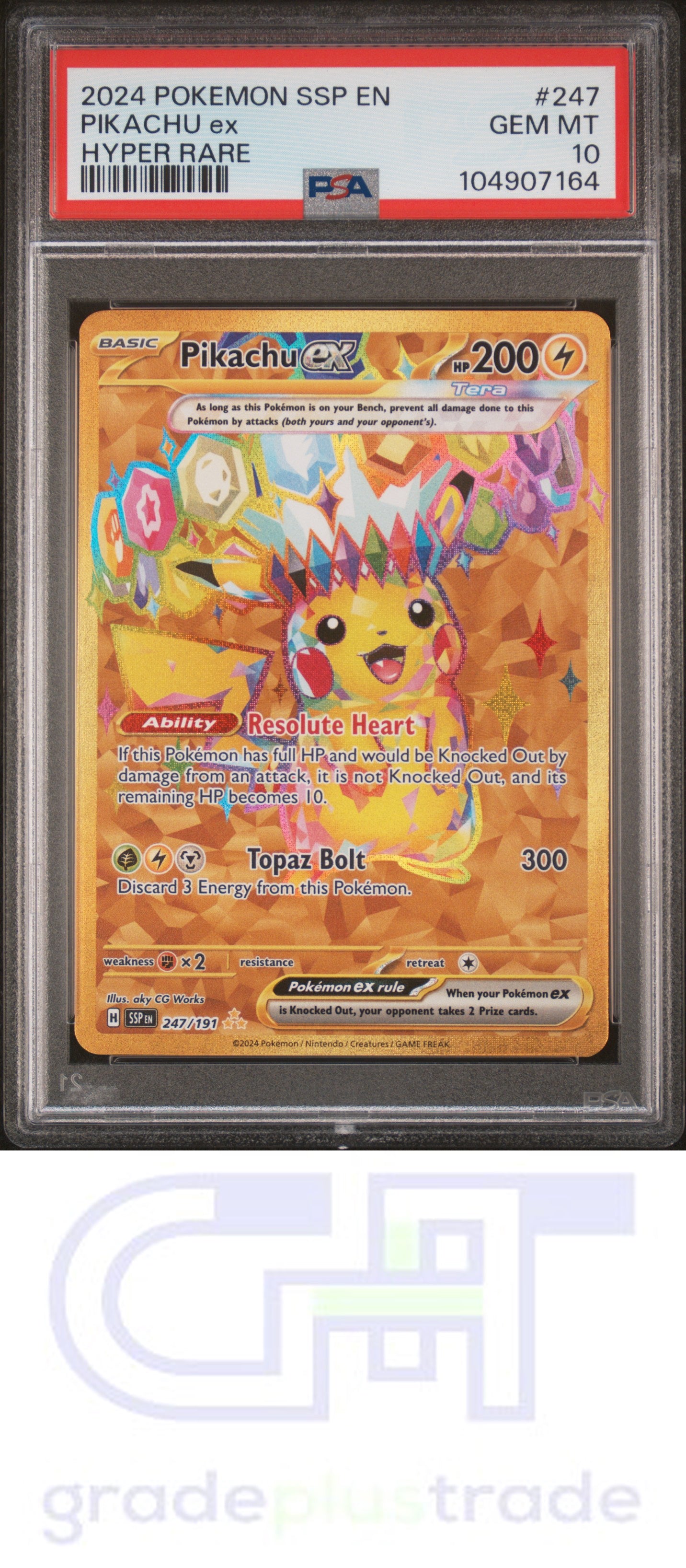2024 Pokemon Ssp En-Surging Sparks #247 Hyper Rare Pikachu Ex PSA 10