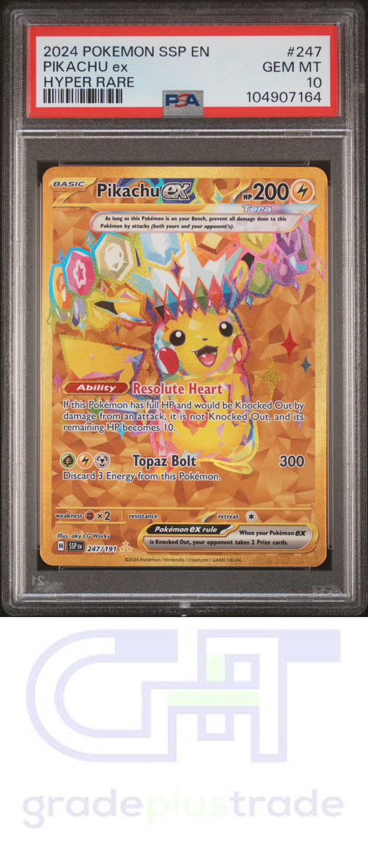 2024 Pokemon Ssp En-Surging Sparks #247 Hyper Rare Pikachu Ex PSA 10