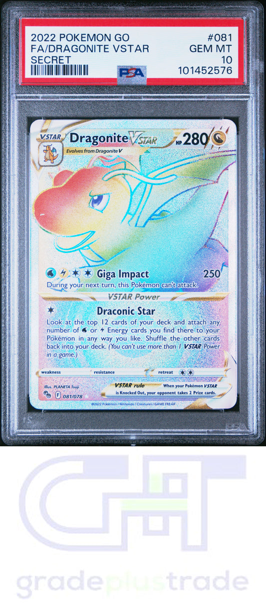 2022 Pokemon Go #081 Secret Fa/Dragonite Vstar PSA 10