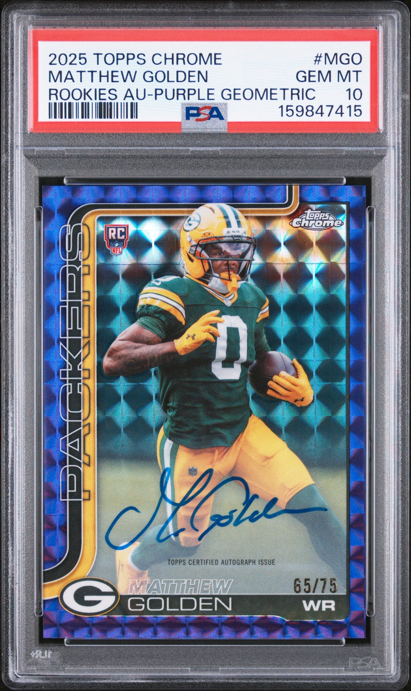 2025 Topps Chrome #MGO Matthew Golden Rookies AU-Purple Geometric PSA 10