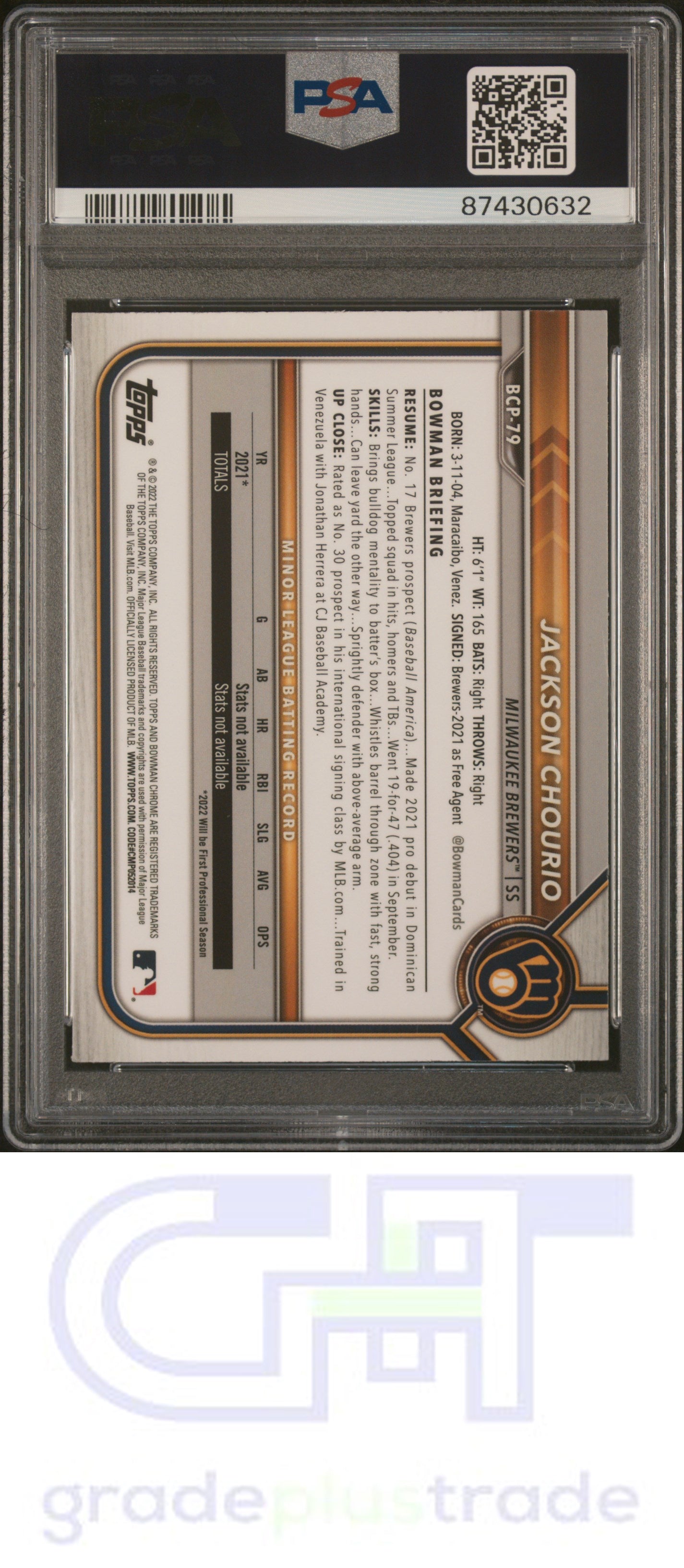 2022 Bowman Mega Box Chrome #79 Chrome Jackson Chourio PSA 10