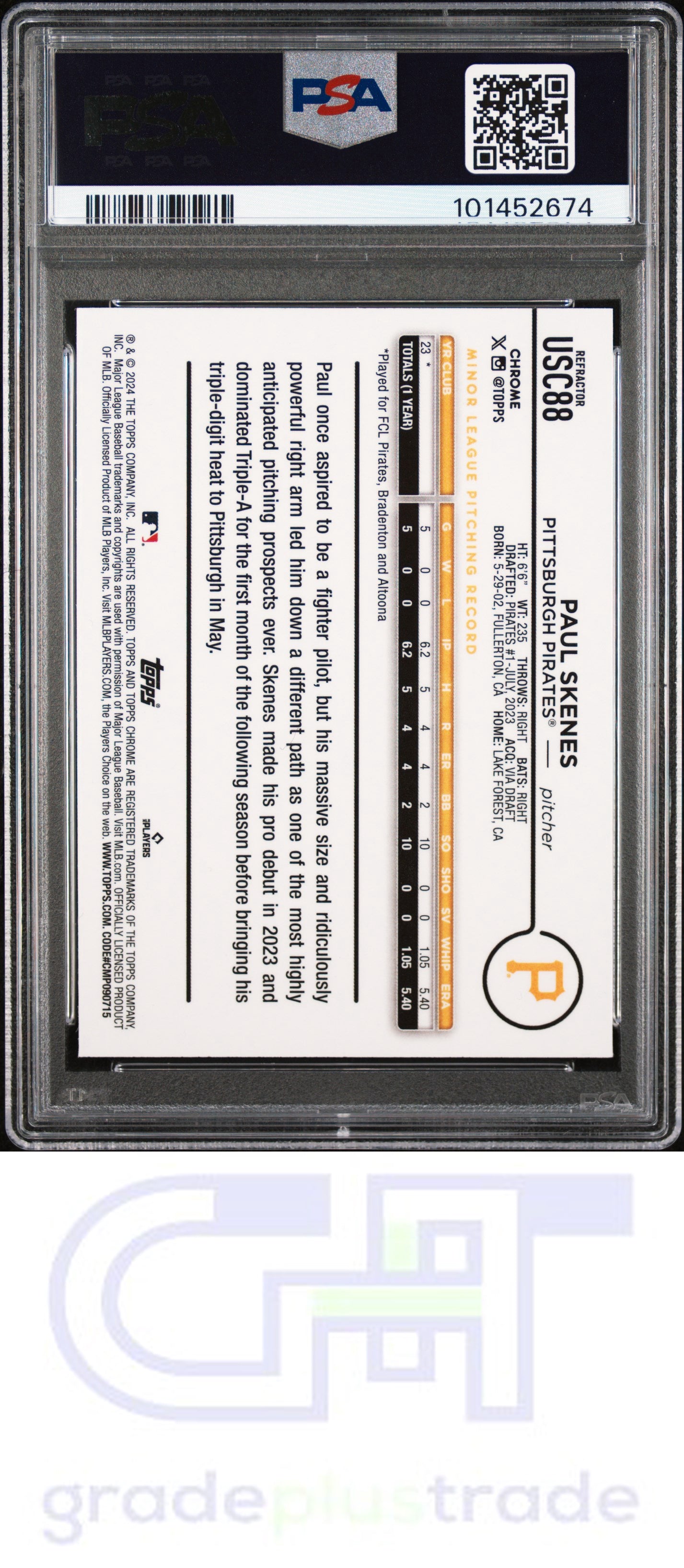 2024 Topps Chrome Update #USC88 Refractor Paul Skenes RC PSA 8