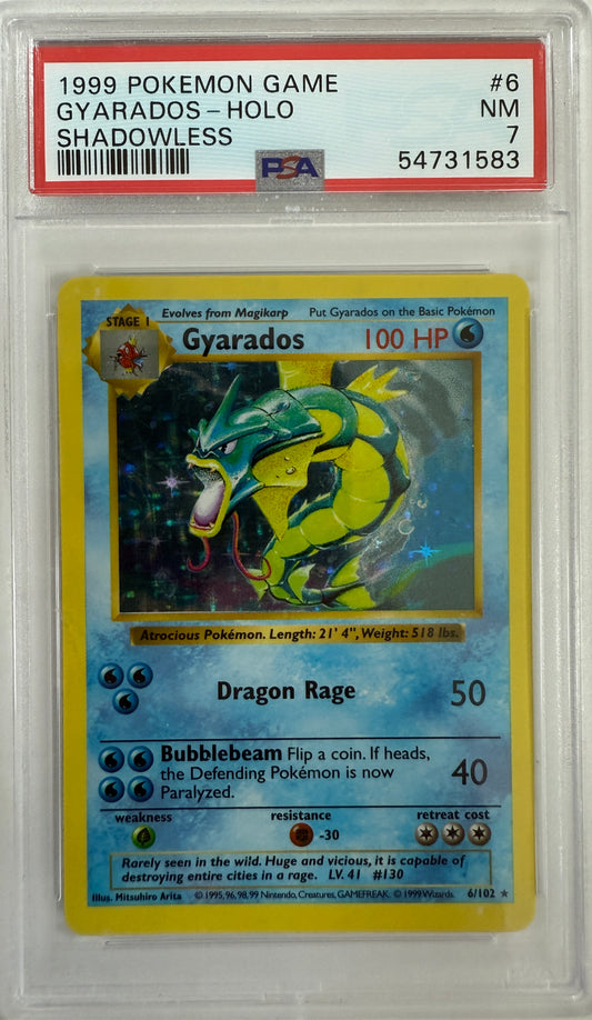 1999 Pokemon Game #6 Shadowless Gyarados-Holo PSA 7
