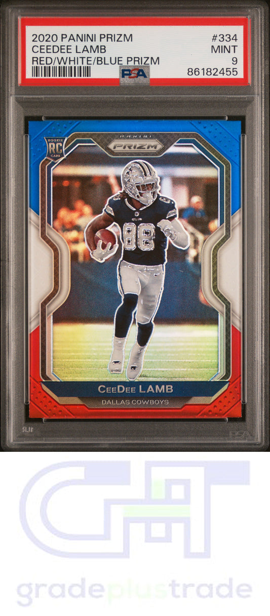2020 Panini Prizm #334 Red/White/Blue Prizm Ceedee Lamb PSA 9