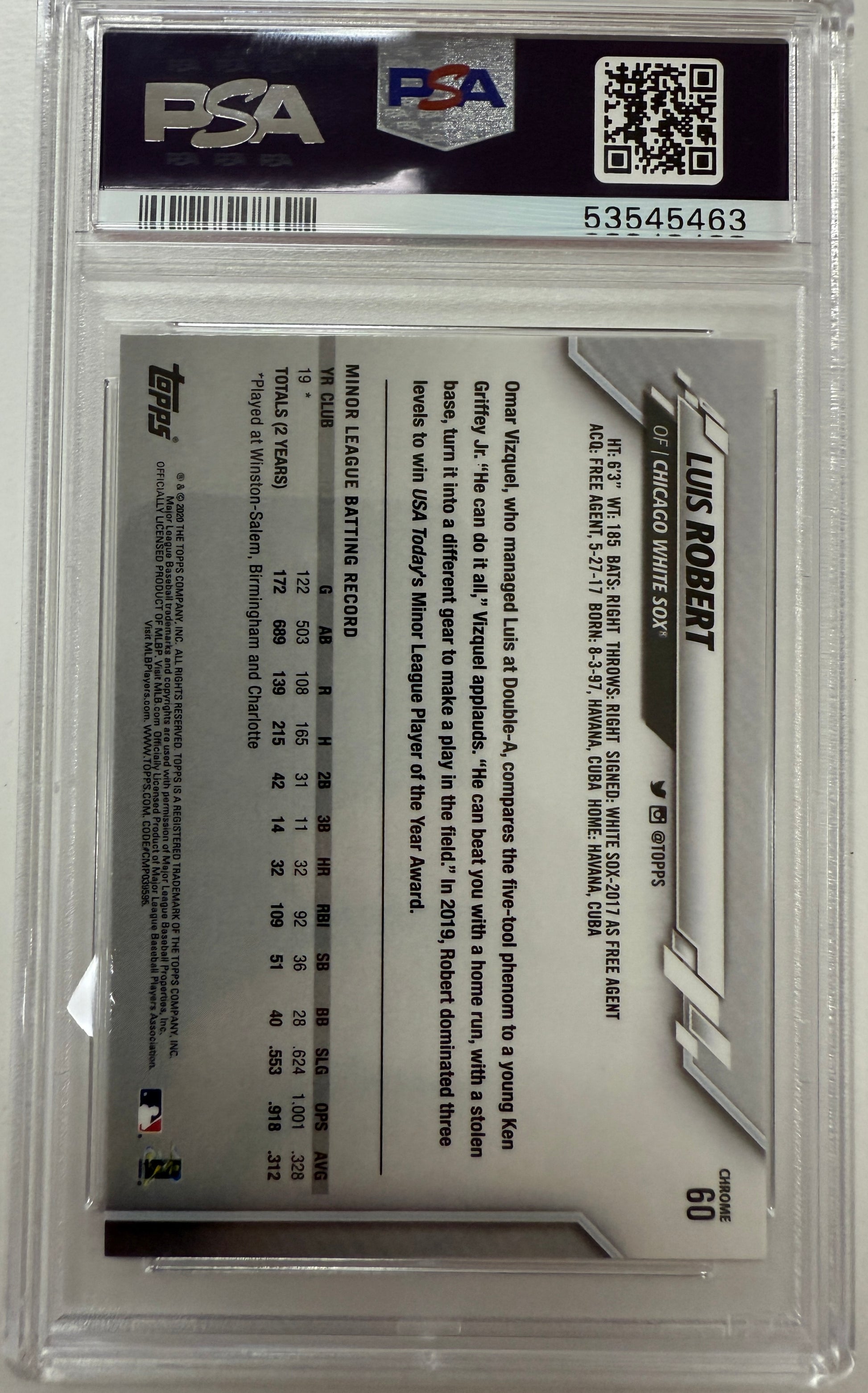 2020 Topps Chrome #60 Luis Robert PSA 10