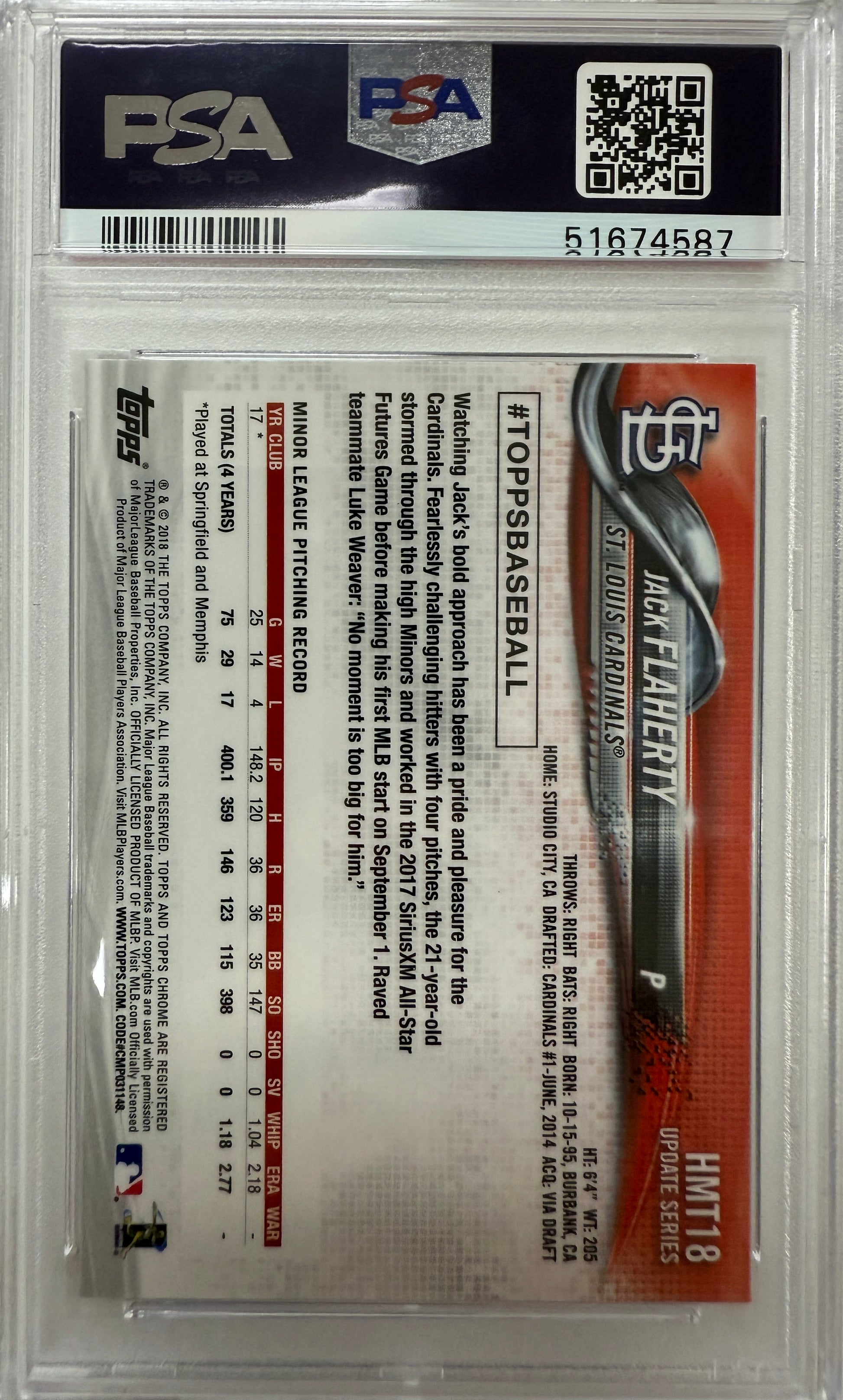 2018 Topps Chrome Update #HMT18 Update Jack Flaherty PSA 10