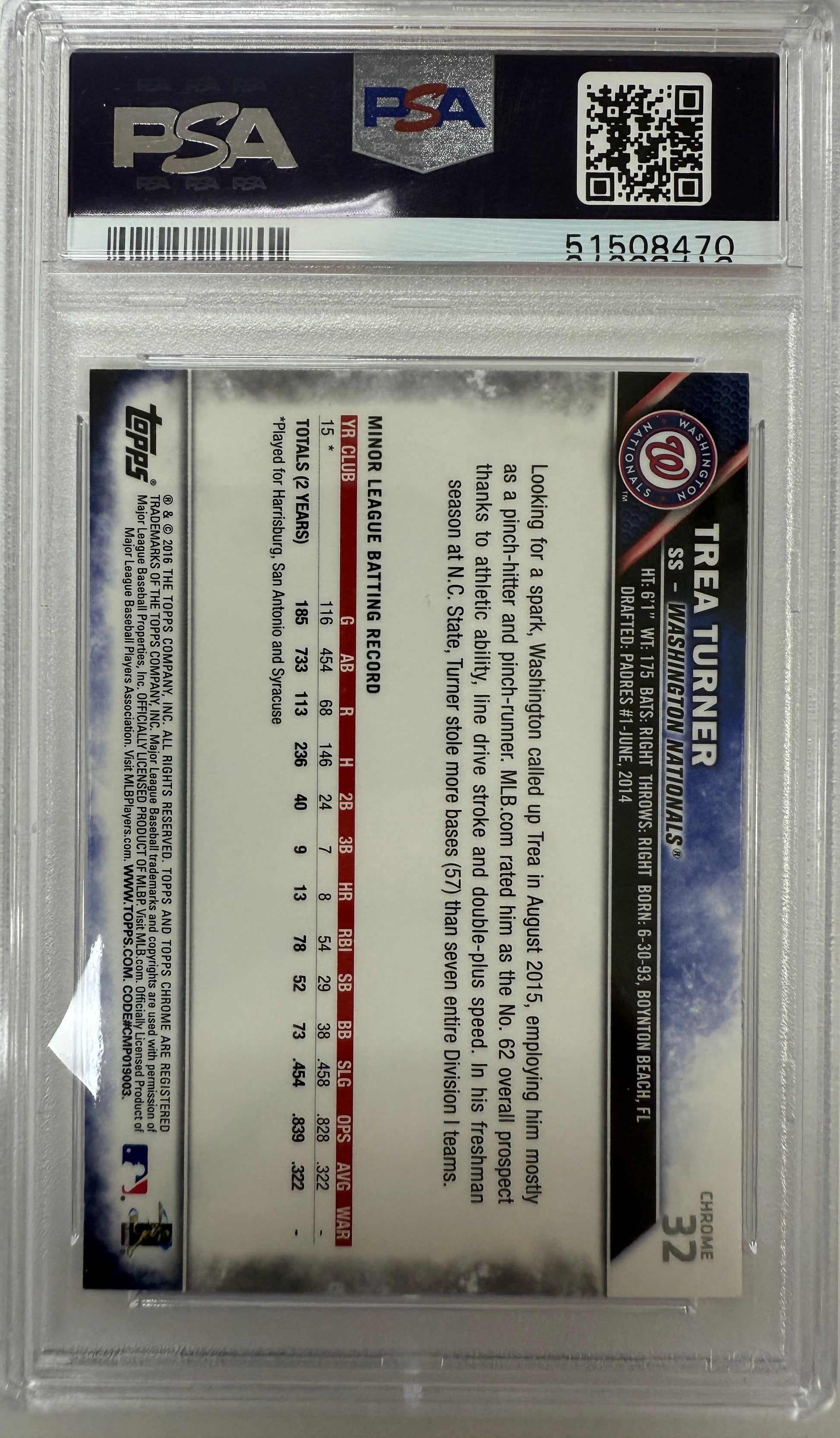 2016 Topps Chrome #32 Trea Turner PSA 10