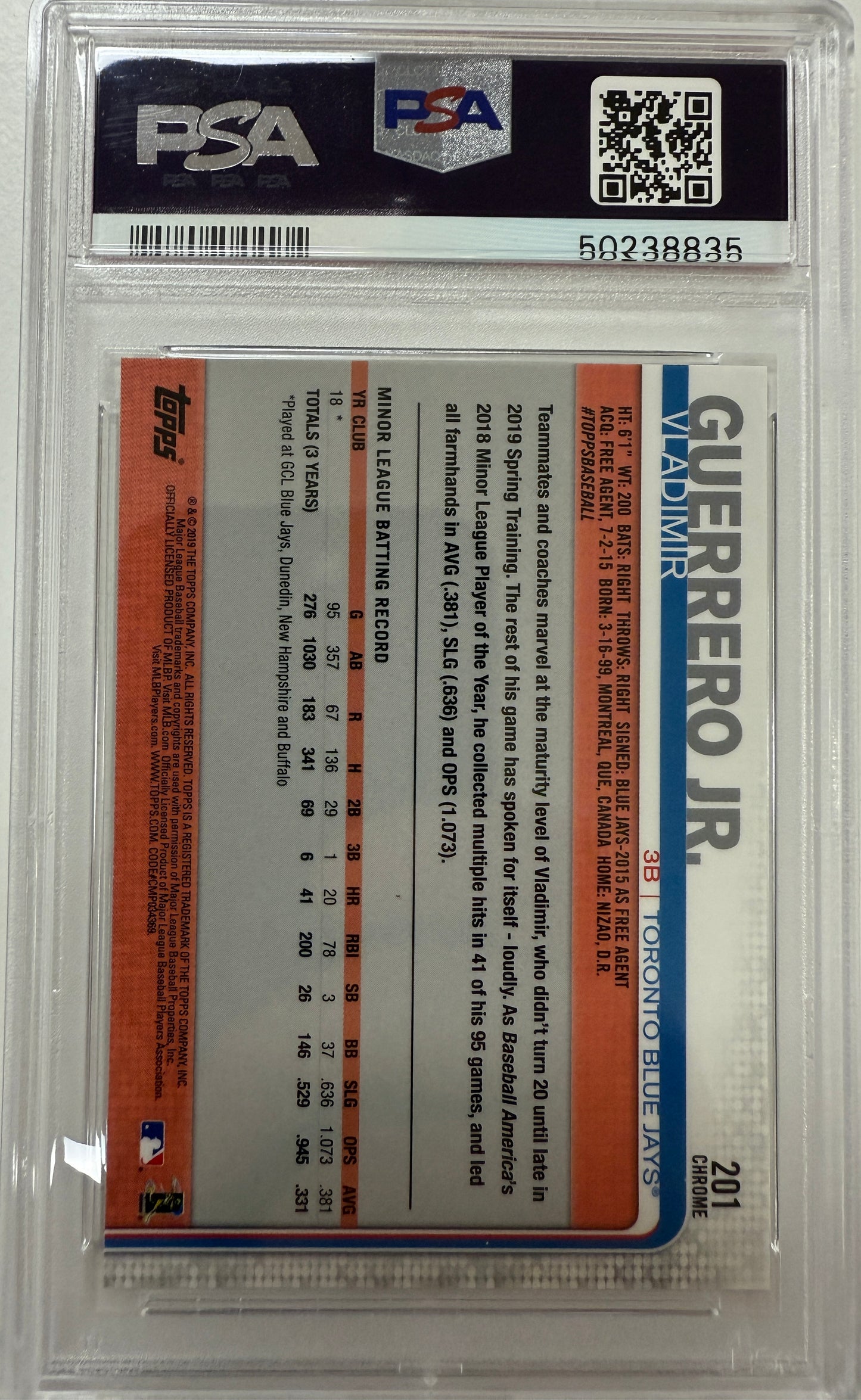 2019 Topps Chrome #201 Vladimir Guerrero Jr. PSA 10