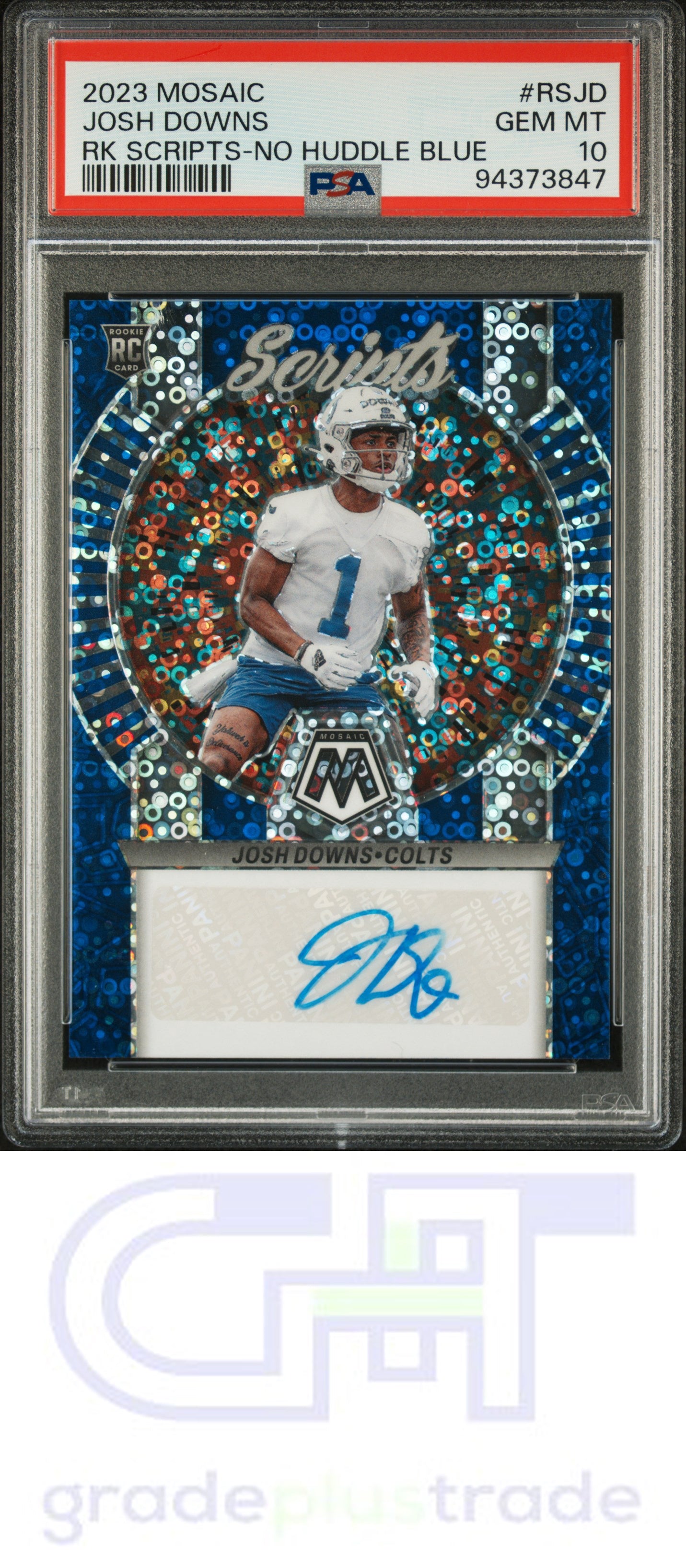 2023 Panini Mosaic Rookie Scripts No Huddle Blue Josh Downs PSA 10