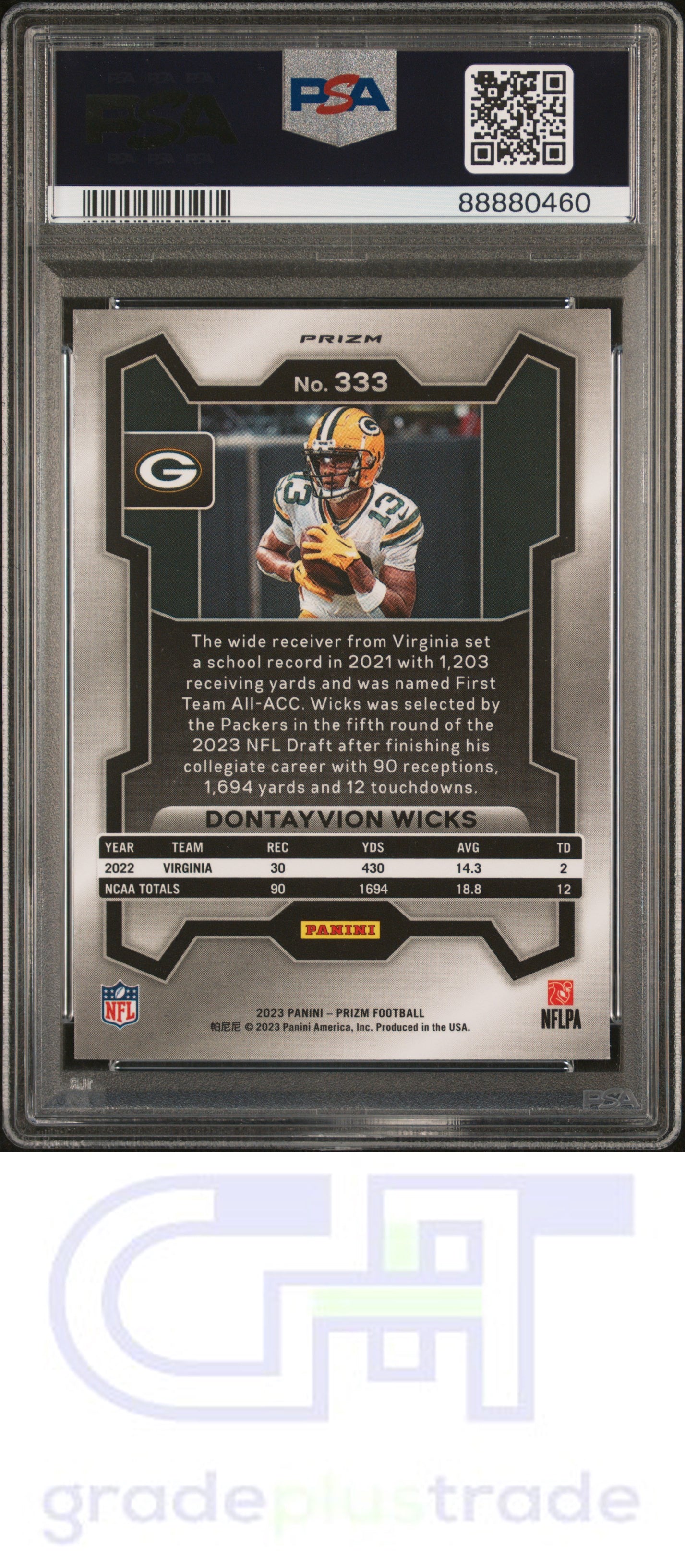 2023 Panini Prizm #333 Press Proof SSP Prizm Dontayvion Wicks PSA 10