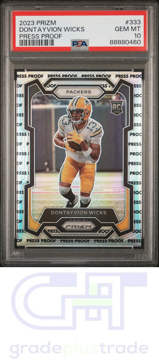 2023 Panini Prizm #333 Press Proof SSP Prizm Dontayvion Wicks PSA 10