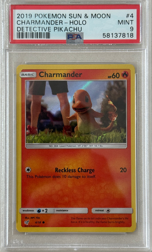 2019 Pokemon Sun & Moon Detective Pikachu #4 Charmander-Holo PSA 9