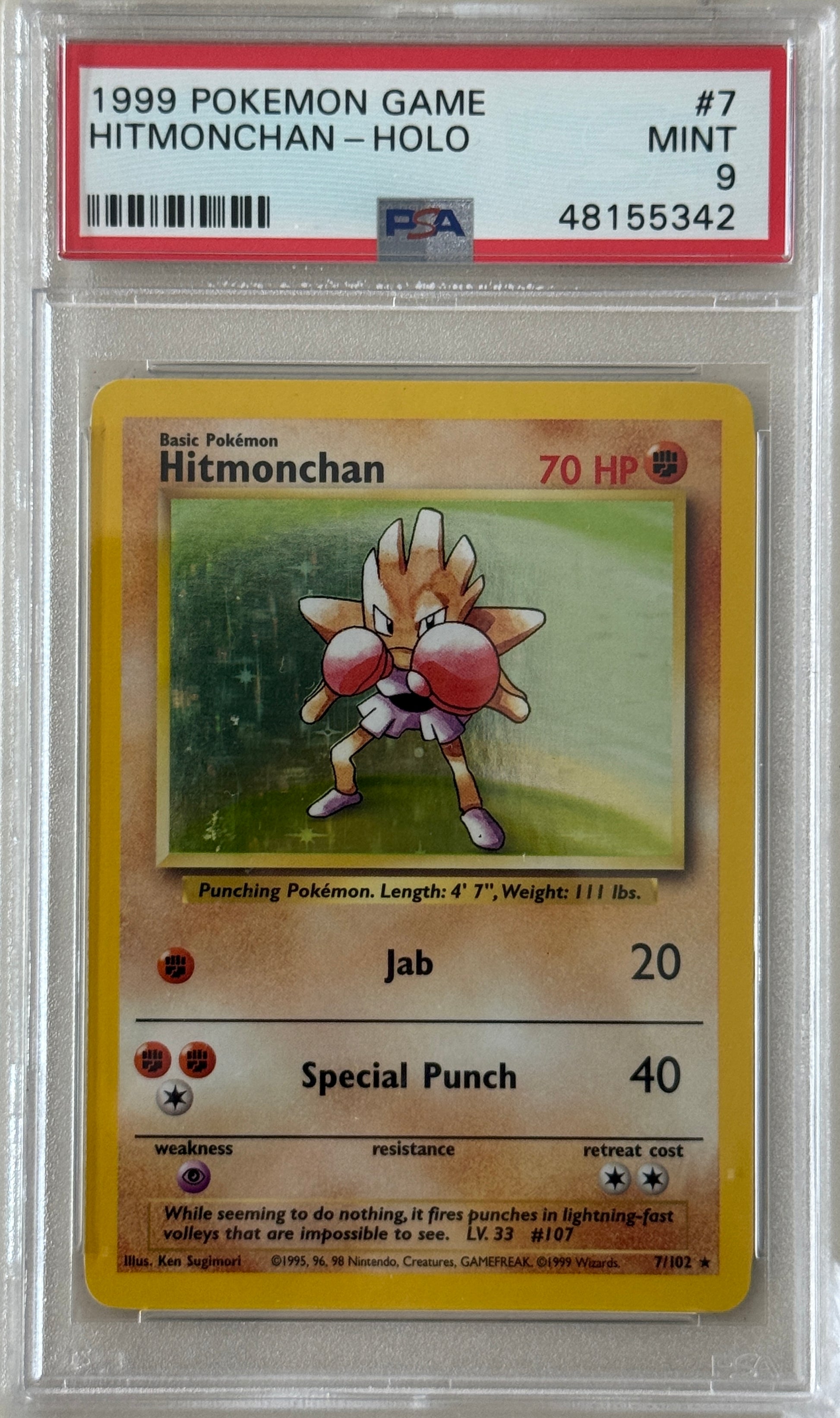 1999 Pokemon Game #7 Hitmonchan-Holo PSA 9