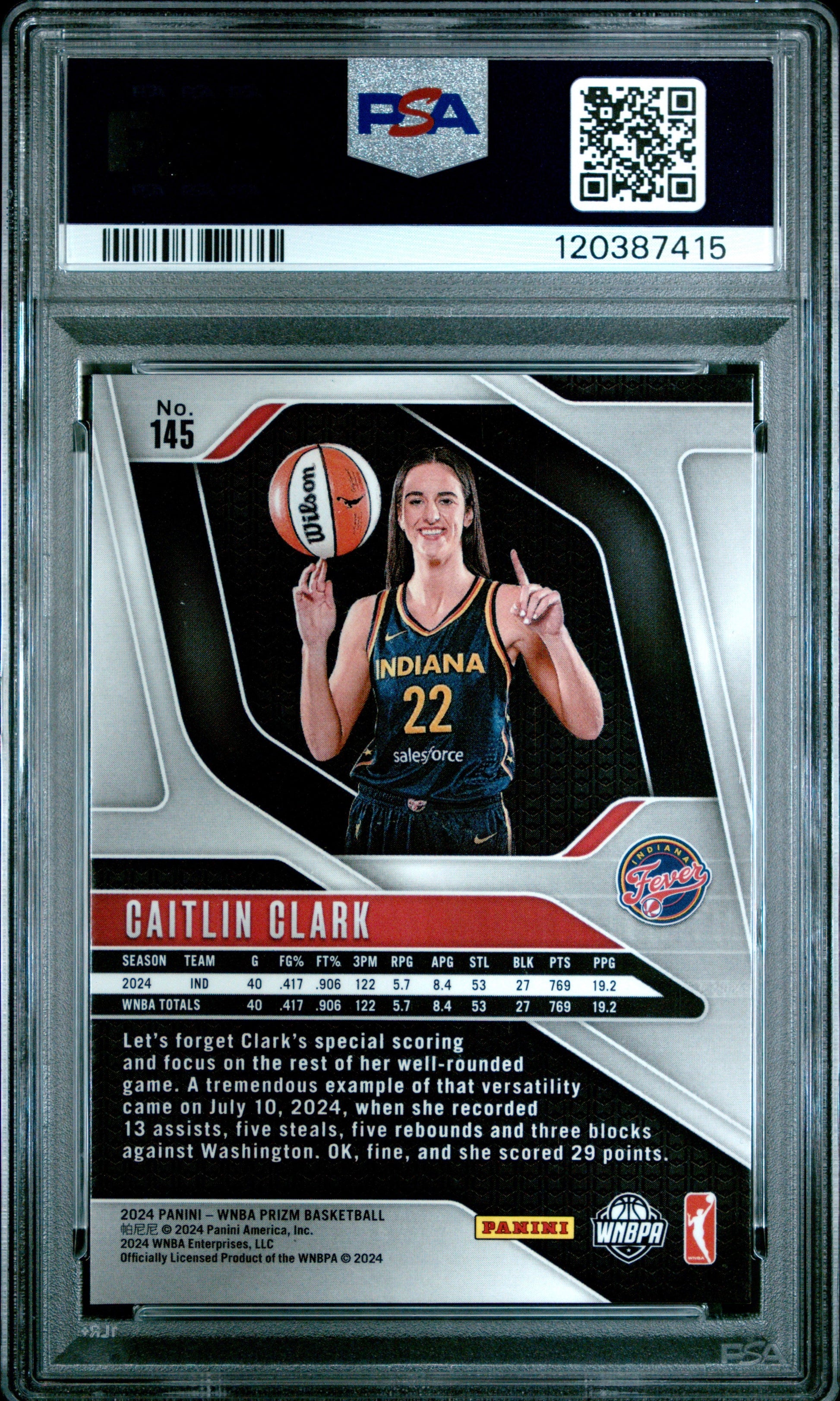 2024 Panini Prizm Wnba #145 Caitlin Clark RC PSA 7