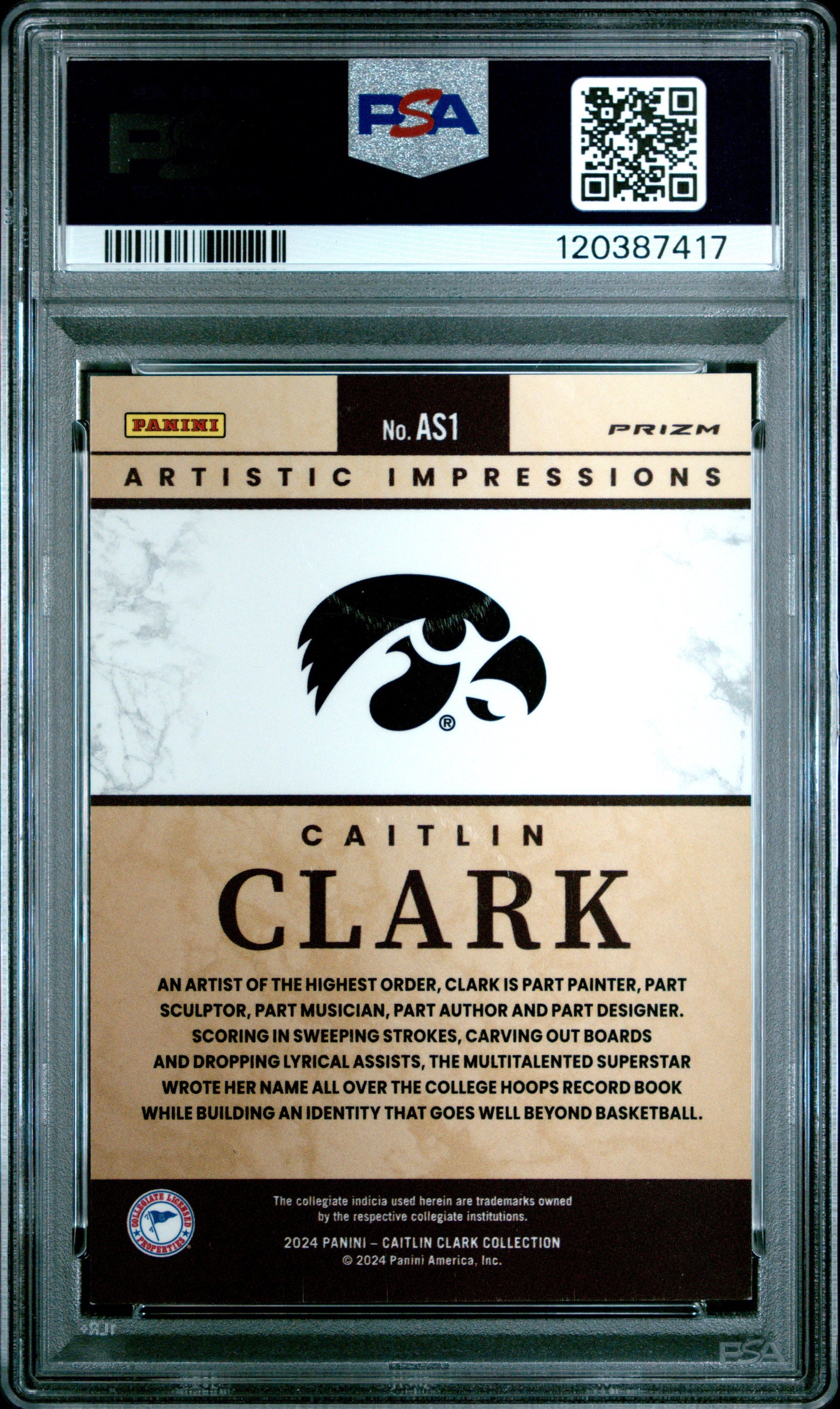 2024 Panini Caitlin Clark Collection Artistic Selection #AS1 Caitlin Clark PSA 8