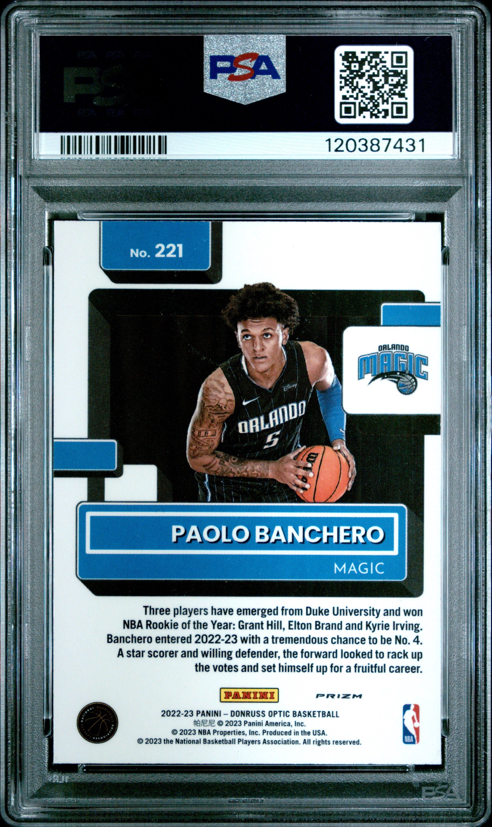 2022 Panini Donruss Optic #221 Holo Paolo Banchero RC PSA 10