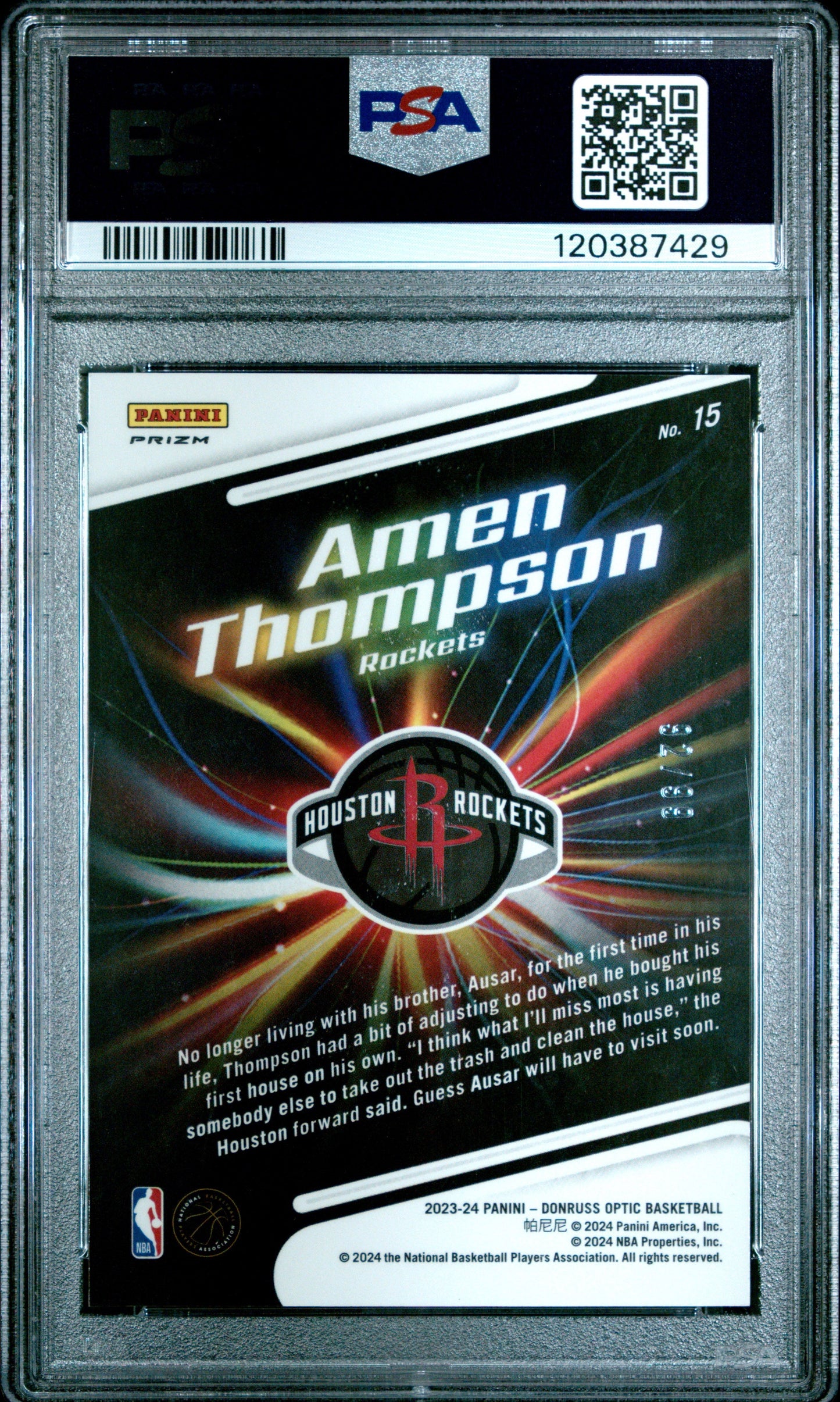 2023 Panini Donruss Optic Lights Out #15 Red #'d /99 Amen Thompson PSA 10