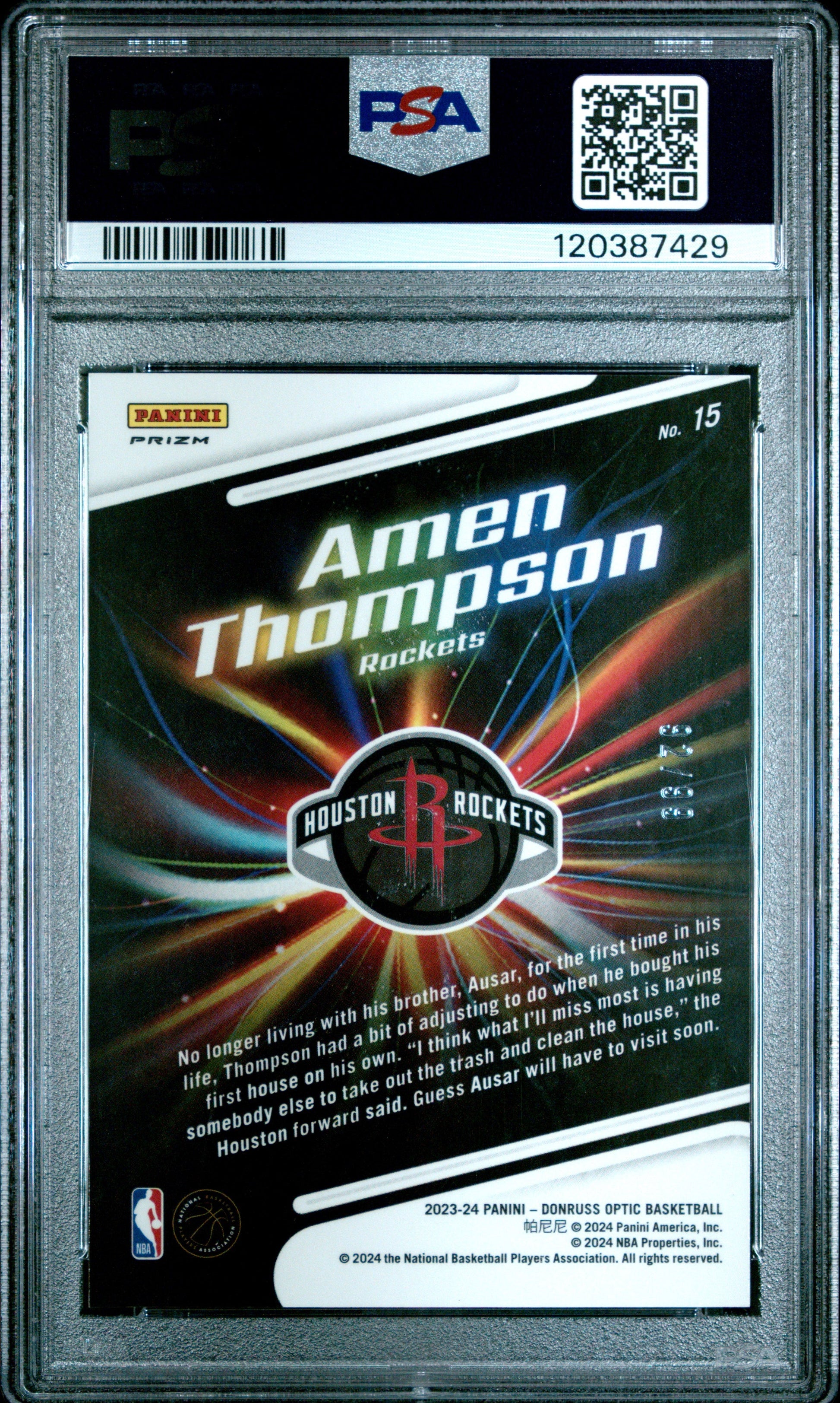 2023 Panini Donruss Optic Lights Out #15 Red #'d /99 Amen Thompson PSA 10