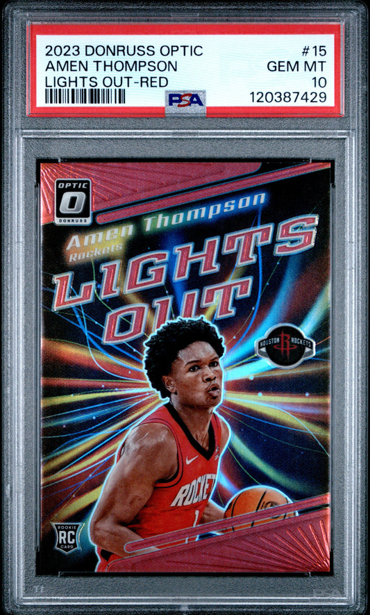 2023 Panini Donruss Optic Lights Out #15 Red #'d /99 Amen Thompson PSA 10