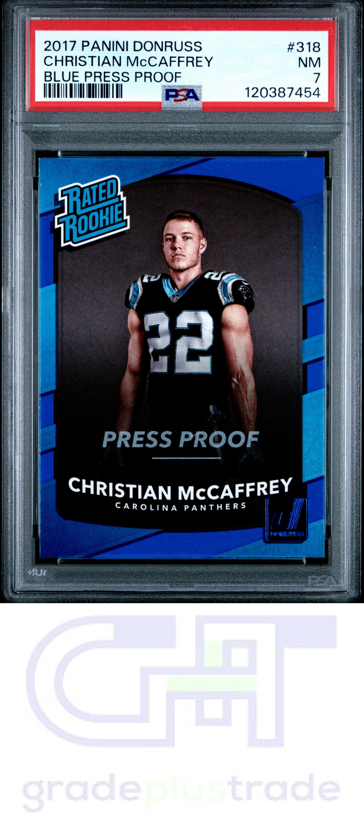 2017 Panini Donruss #318 Blue Press Proof Christian Mccaffrey RC PSA 7
