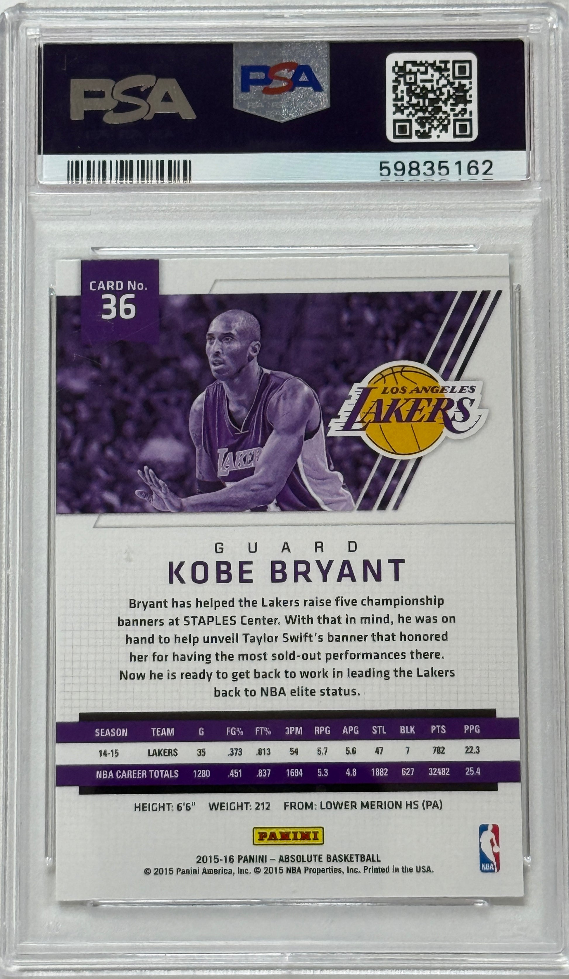 2015 Panini Absolute #36 Kobe Bryant PSA 9