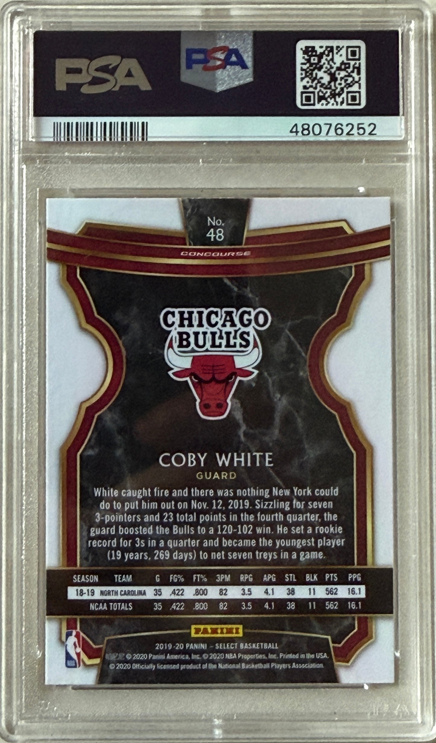 2019 Panini Select #48 Coby White RC PSA 9